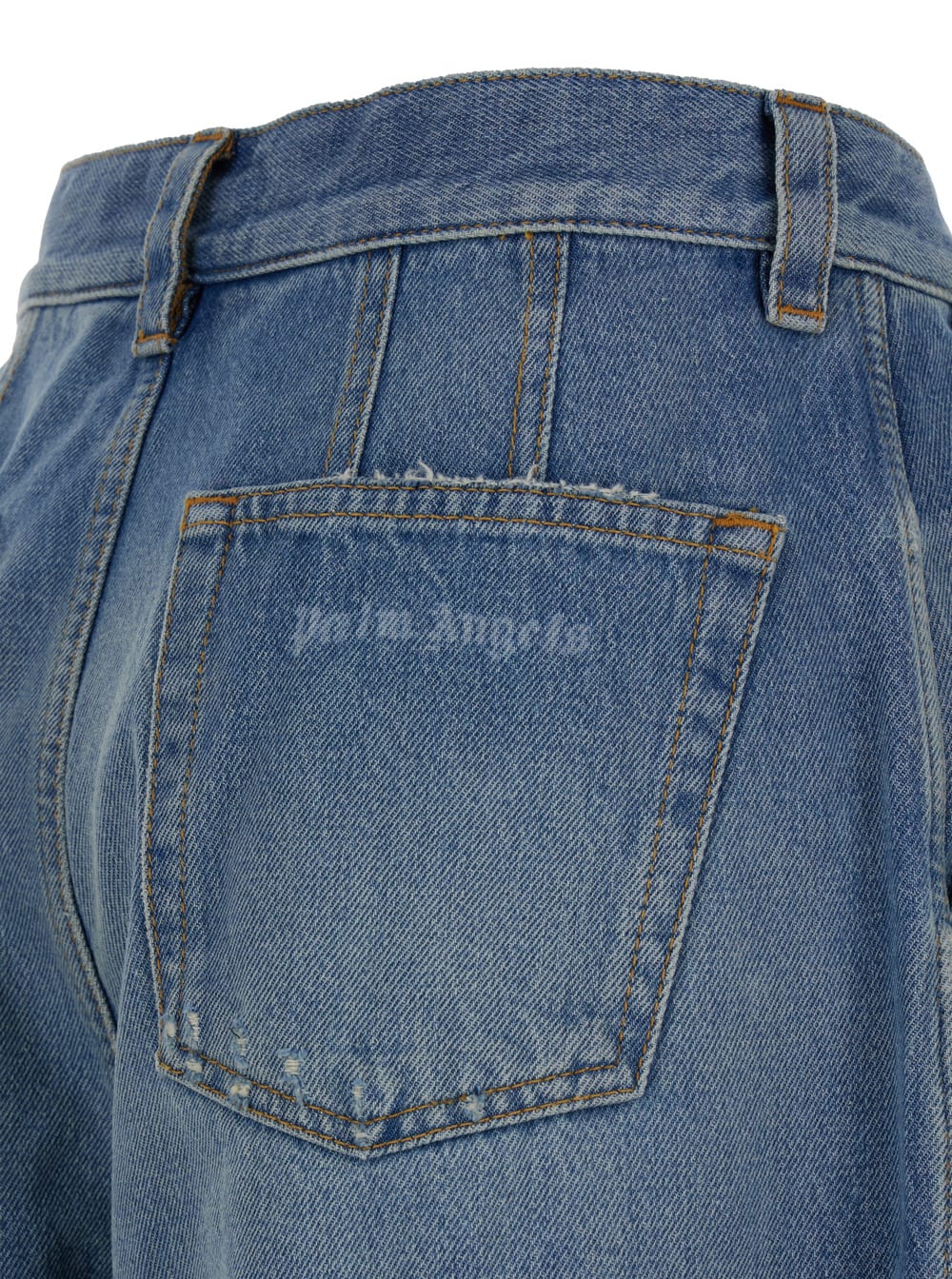 Shop Palm Angels Light Blue High-waisted Wide Jeans With Logo In Denim Woman