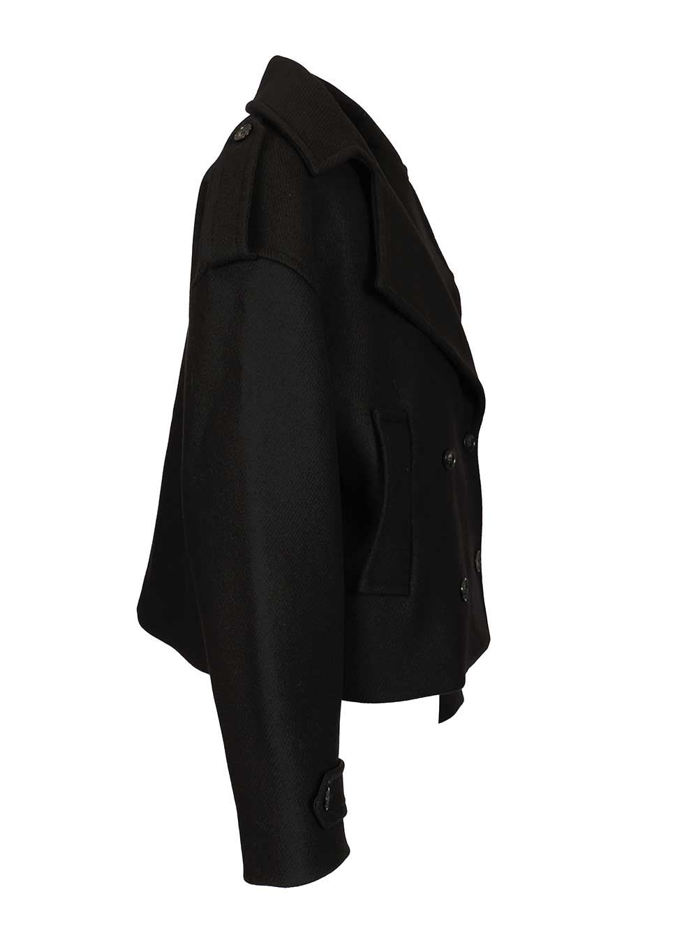 Maison Kitsuné Double-breasted Coat Featuring Flap Pockets In Black