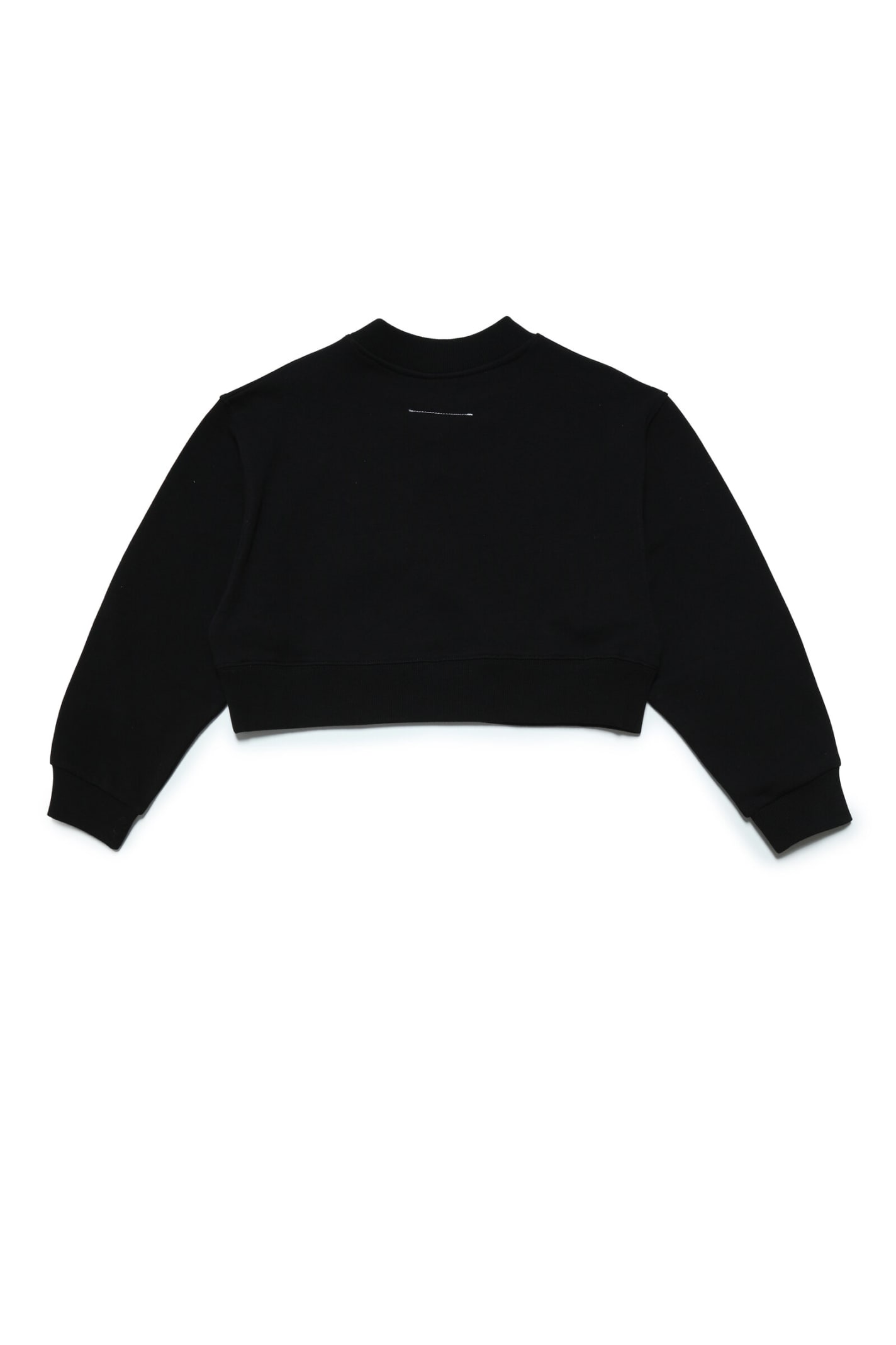 Shop Maison Margiela Mm6s64u Sweat-shirt  Cotton Ccrew-neck Cropped Sweatshirt With Rhinestone Logo In Black