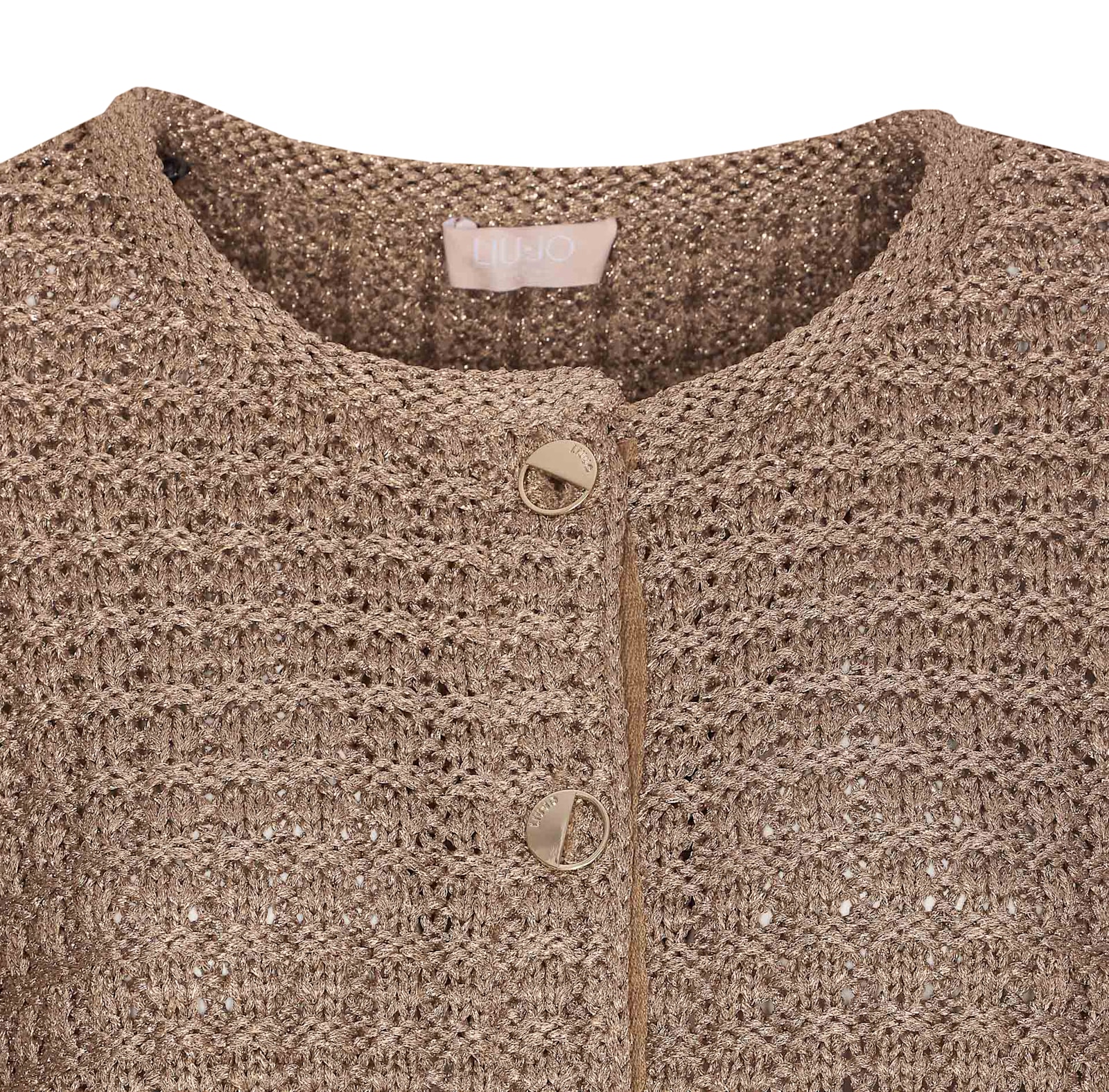 Liu •jo Crewneck Knitted Lurex Metallic Finish Jacket In Beige