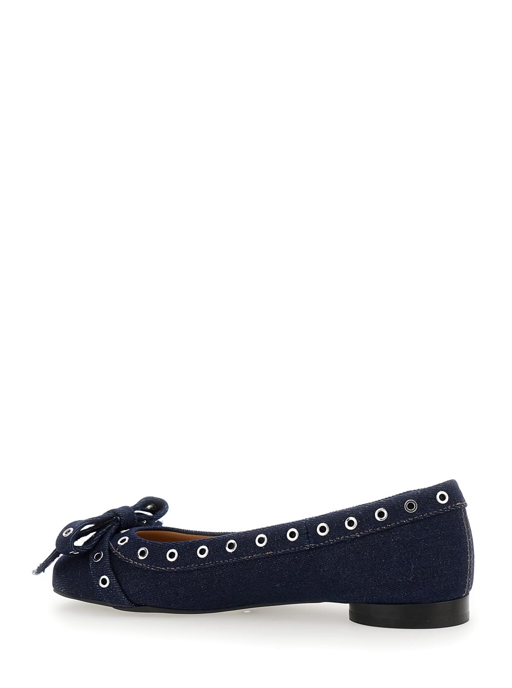 GANNI BLUE BALLET FLATS WITH EYELET DETAILS IN COTTON WOMAN 