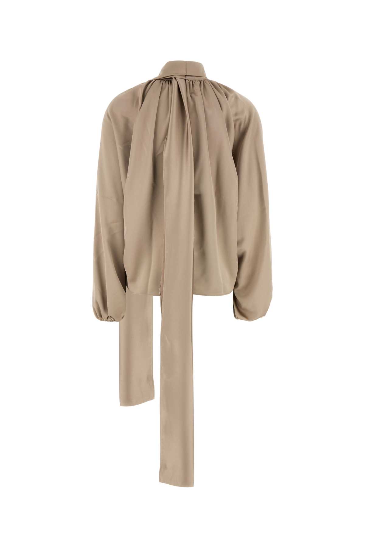 The Andamane Viola Satin Tie Detail Blouse In Greige