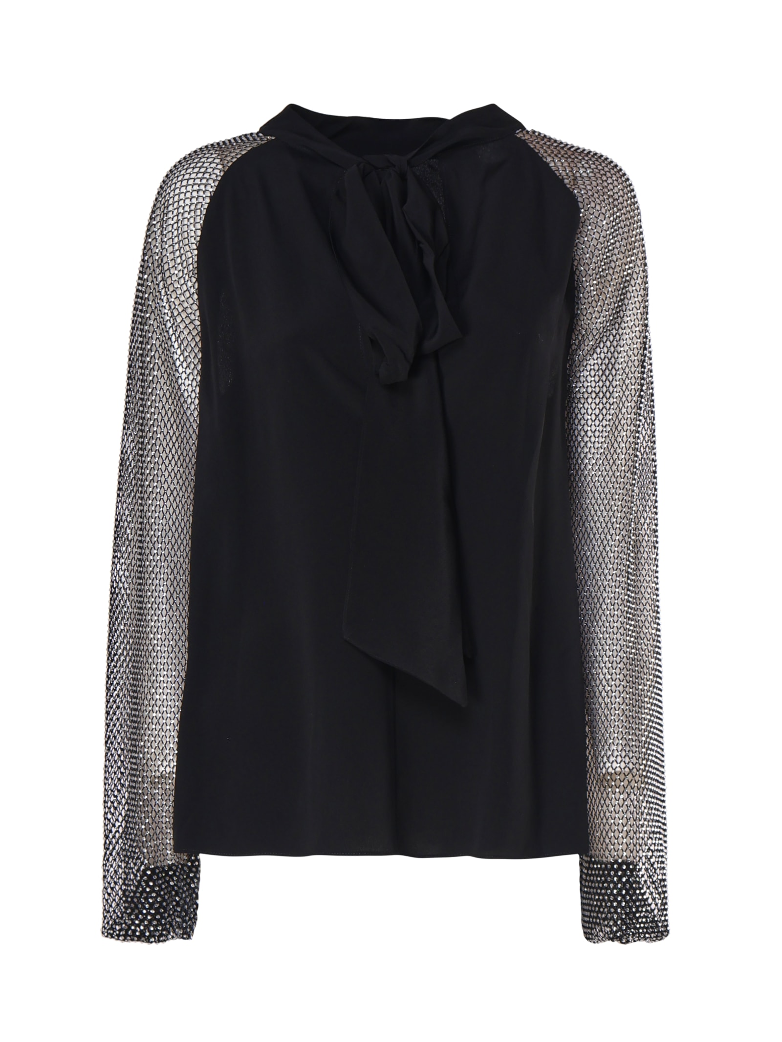 Shop Genny Blouse With Transparent Silk Sleeves In Black