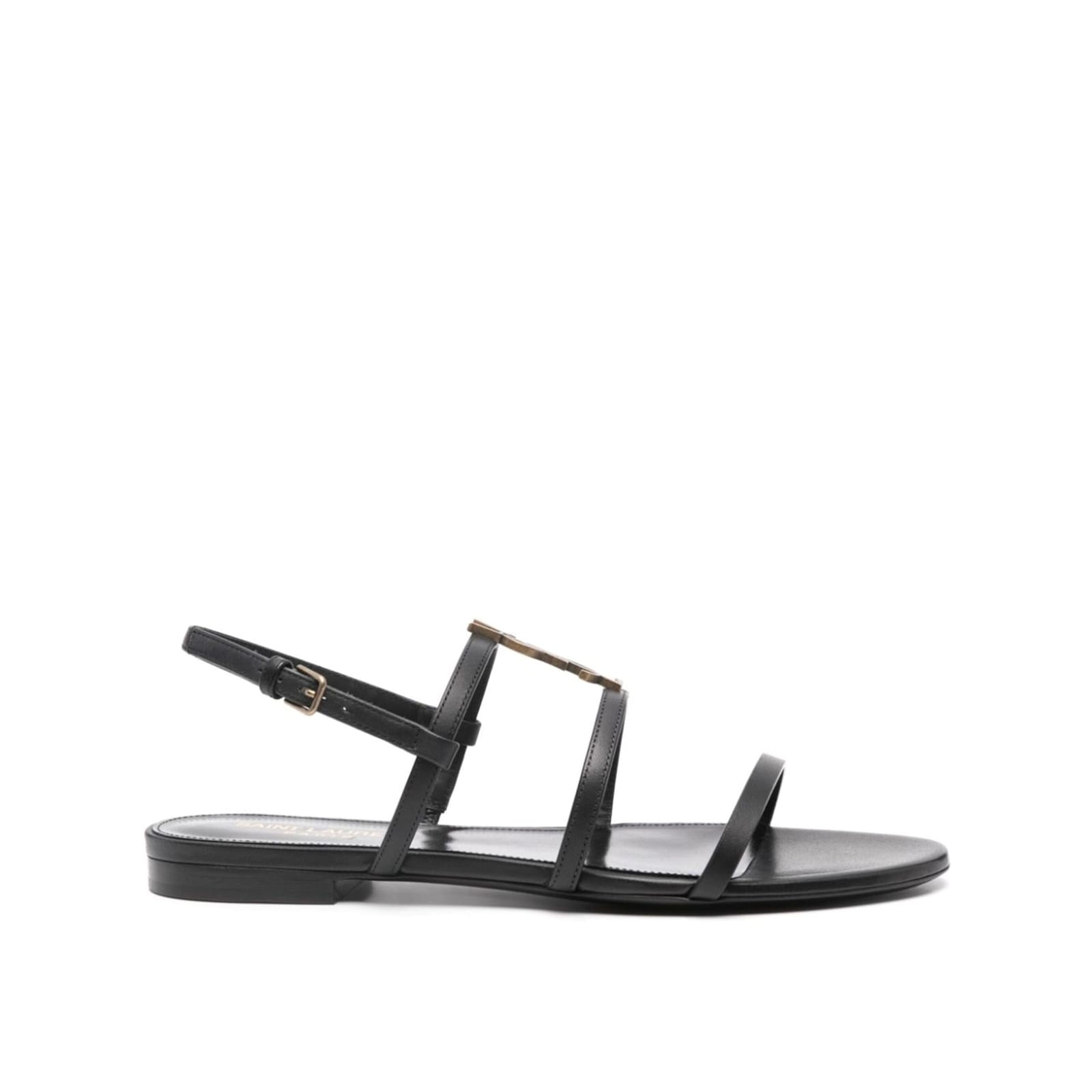 Shop Saint Laurent New Cassandra Flat Sandals In Black