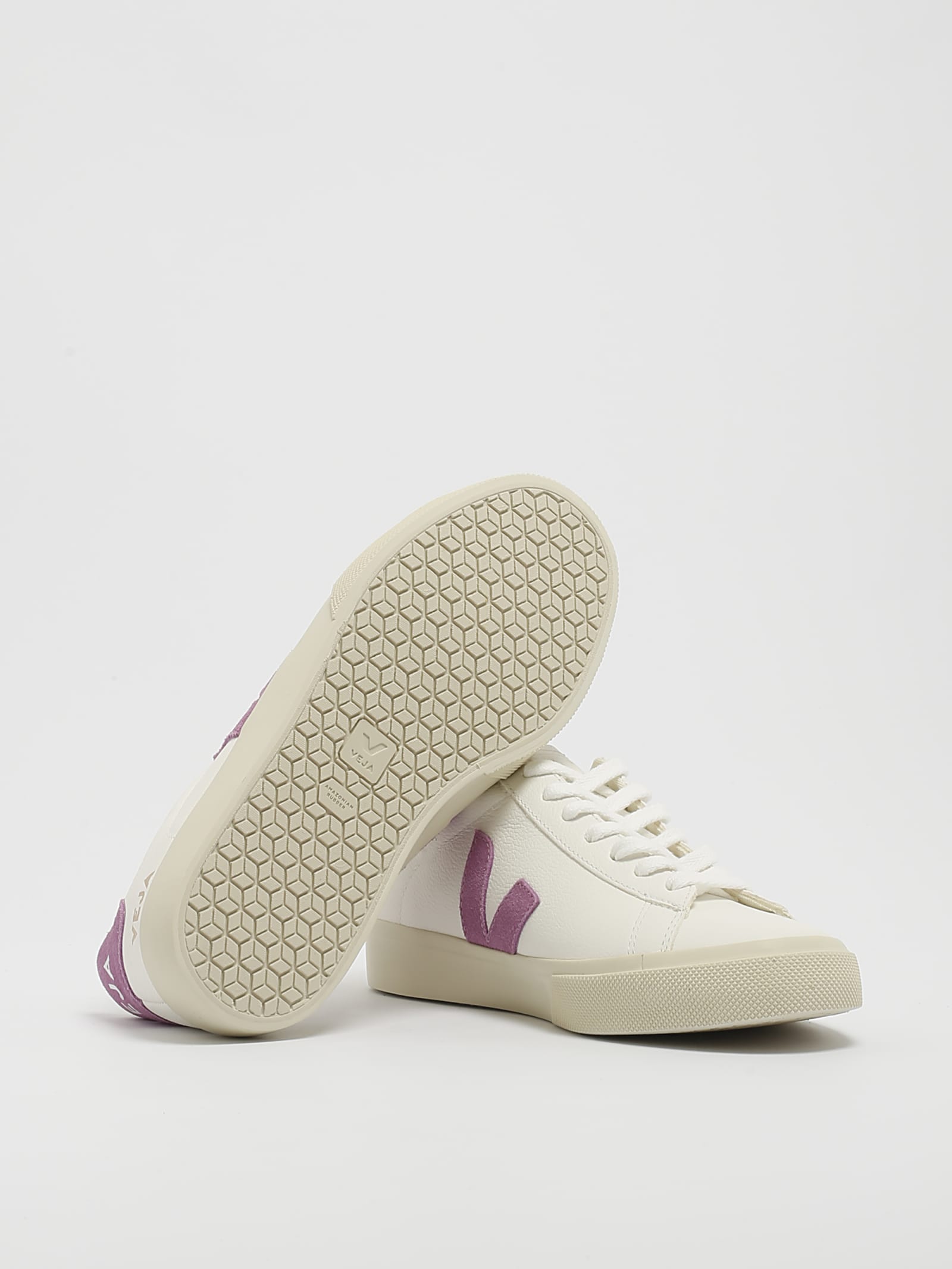 Shop Veja Leather Sneaker In Bianco-malva