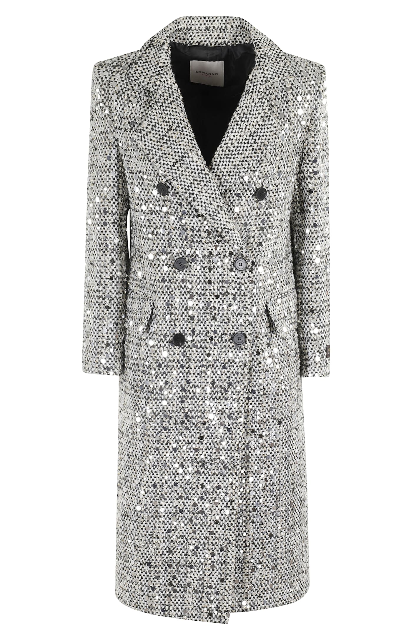 Ermanno Firenze Sequin-embellished Double-breasted Coat In Gray