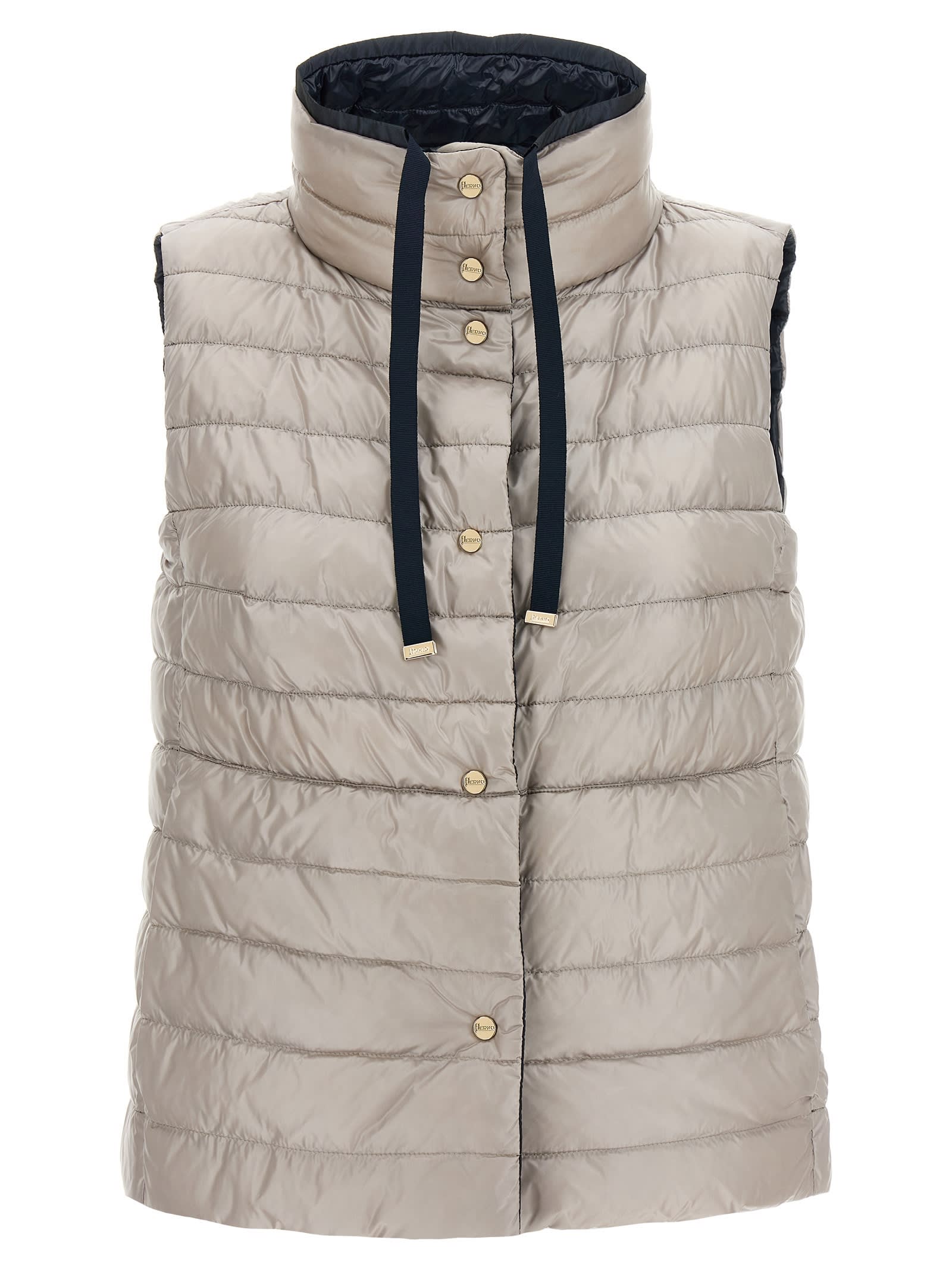 Herno Black Reversible Sleeveless Vest With High Drawstring Neck In Tech Fabric Woman In Multicolor