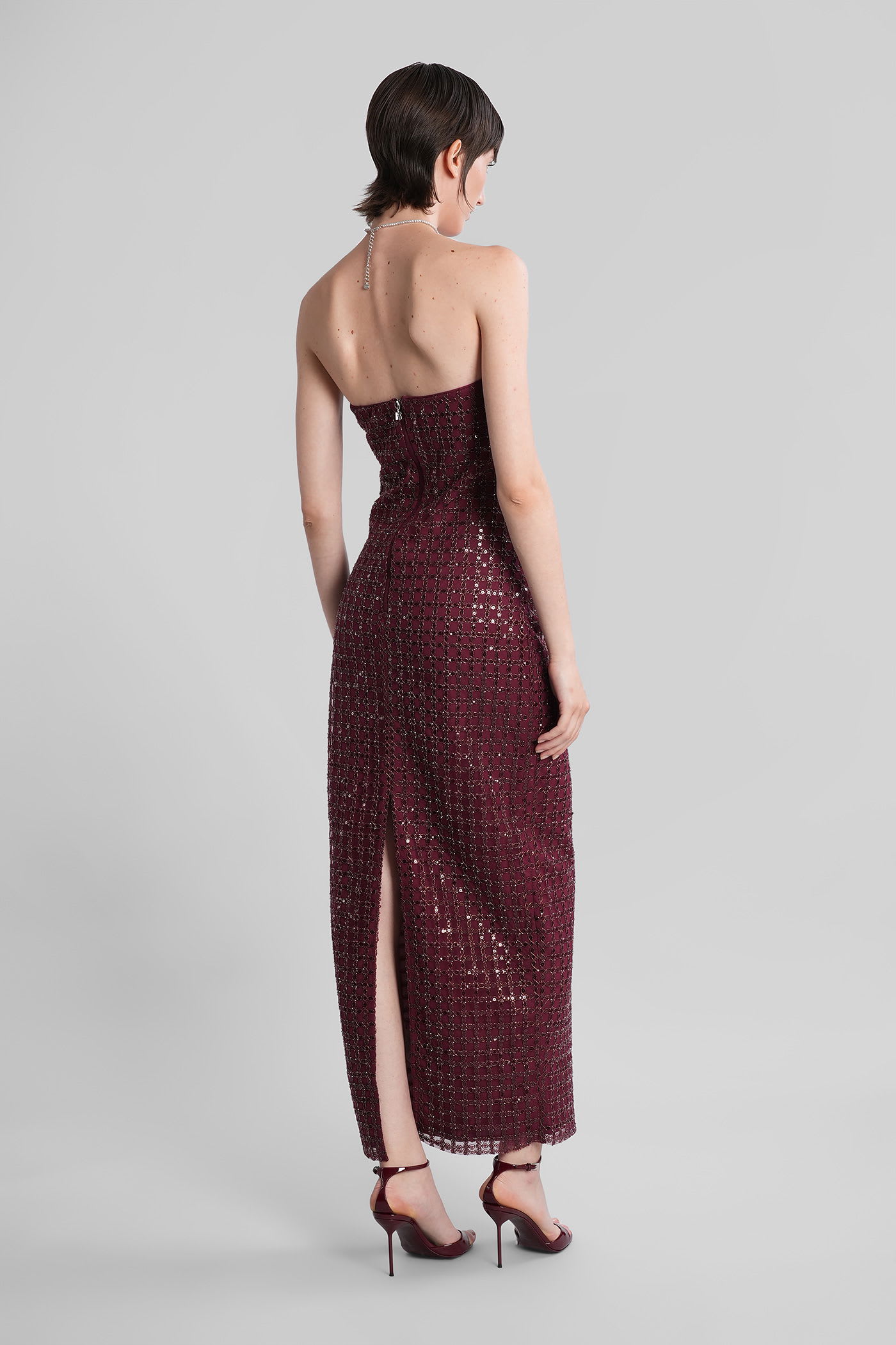 Rotate Birger Christensen Rotate Bordeaux Evening Dress With All-over Paillettes In Burgundy