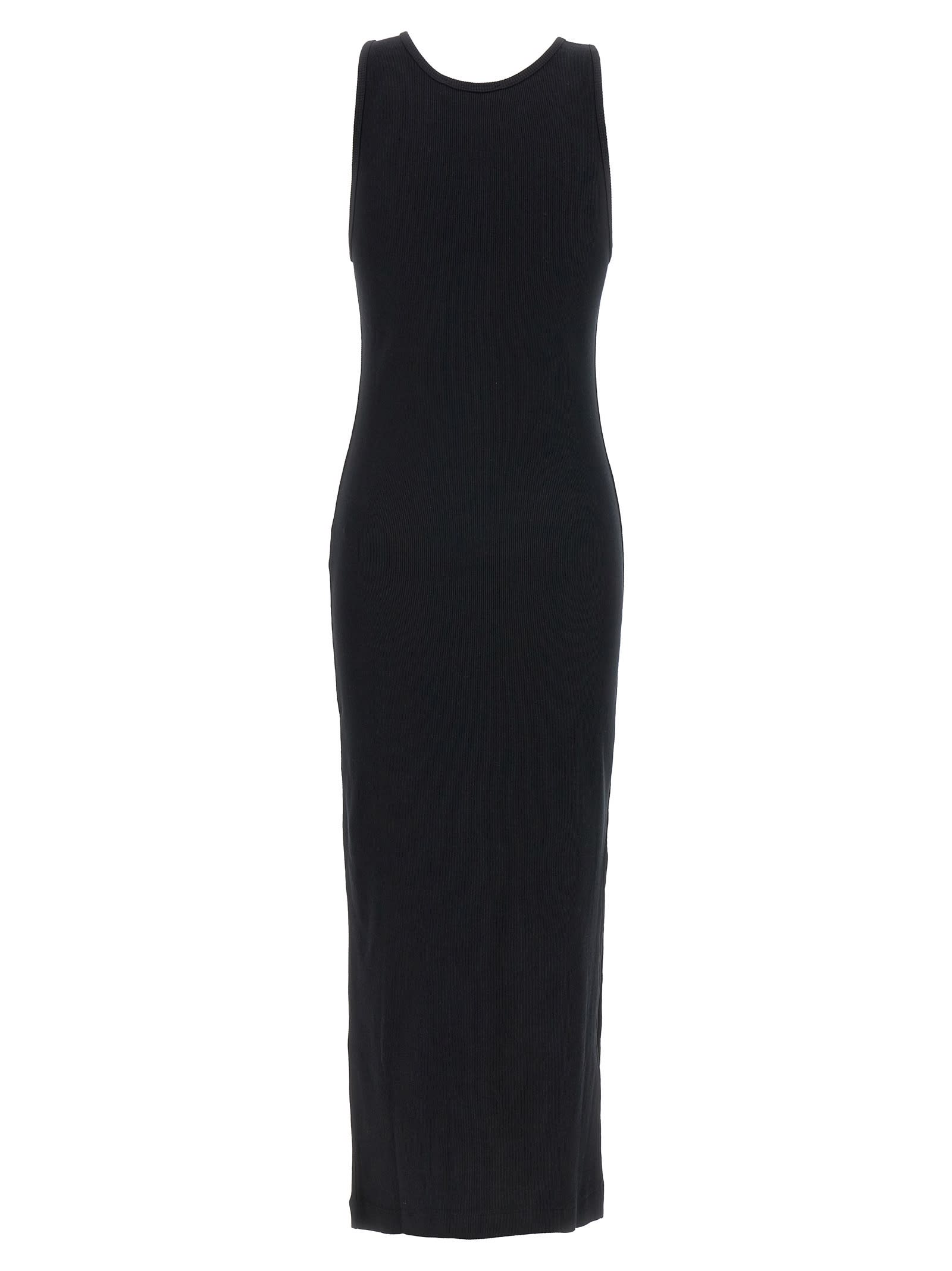 Maison Kitsuné Black Baby Fox Ribbed Tank Midi Dress In Black