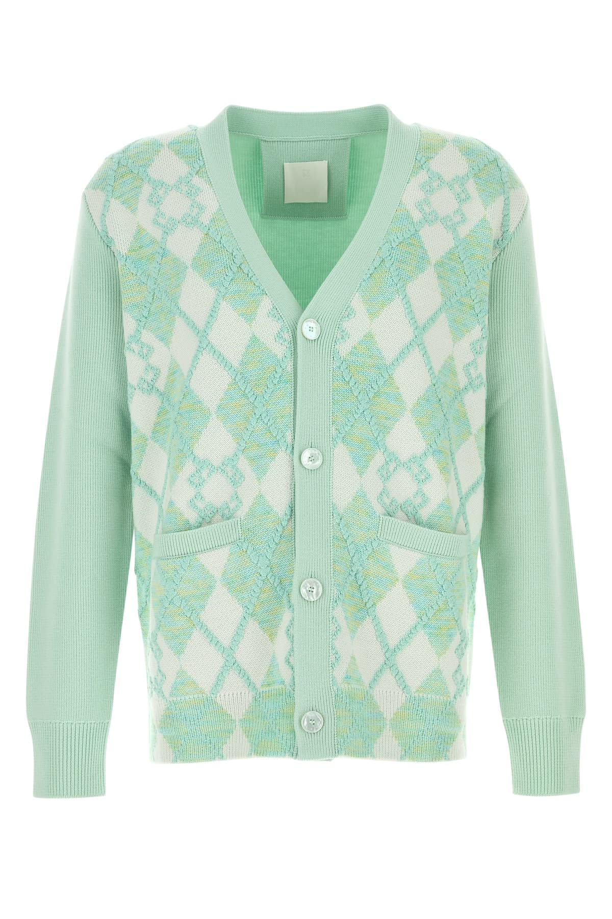 Givenchy Cardigan Wool Blend Argyle Pattern In Aquagreen