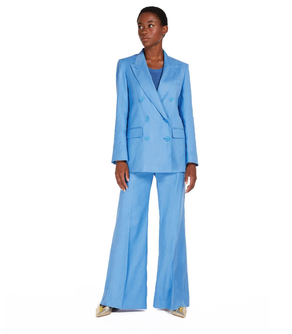 Weekend Max Mara Blue Wide Leg Trousers In Light Blue | ModeSens