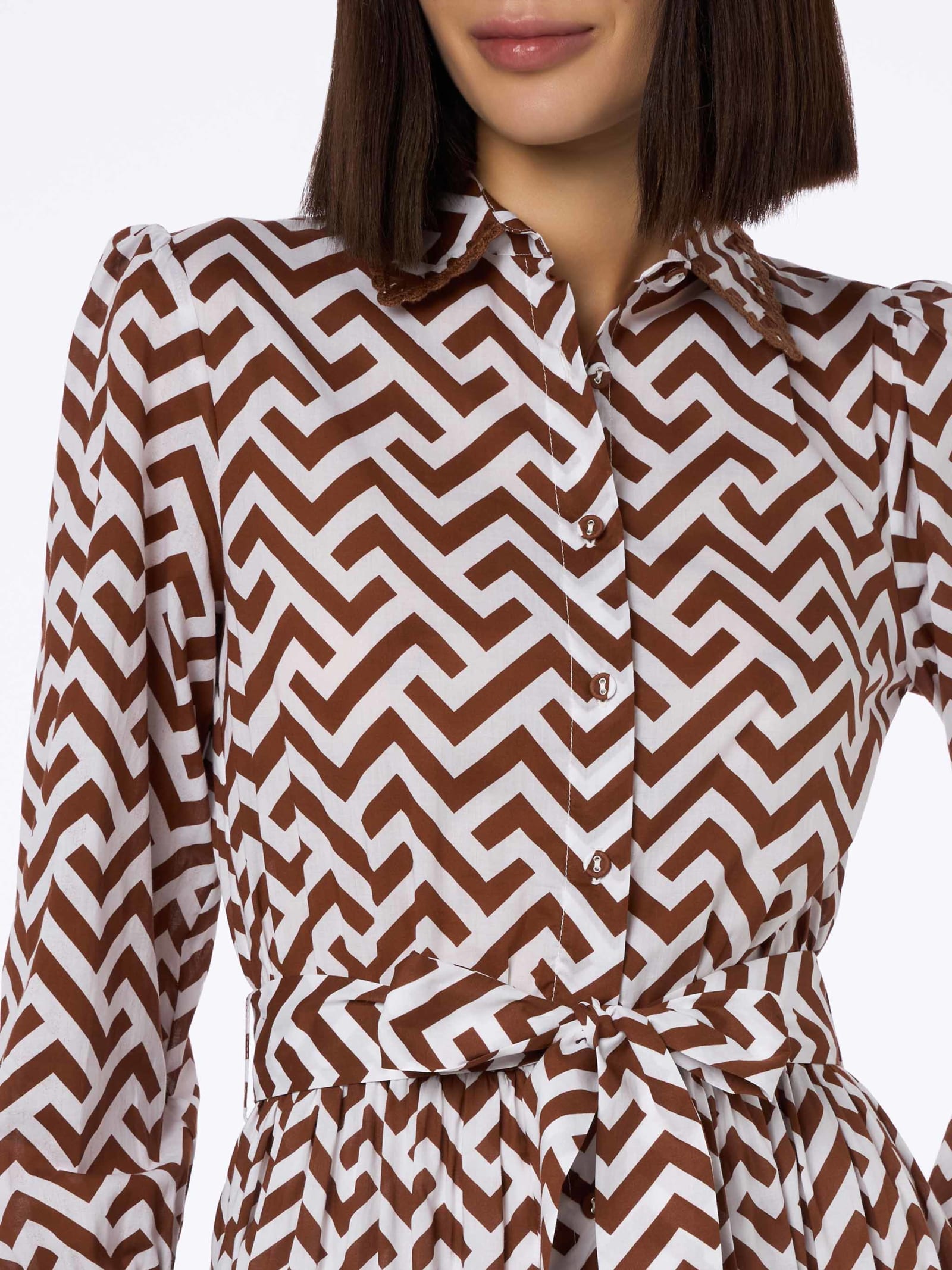 Mc2 Saint Barth Zigazag Print Woman Cotton Dress Jensen In White