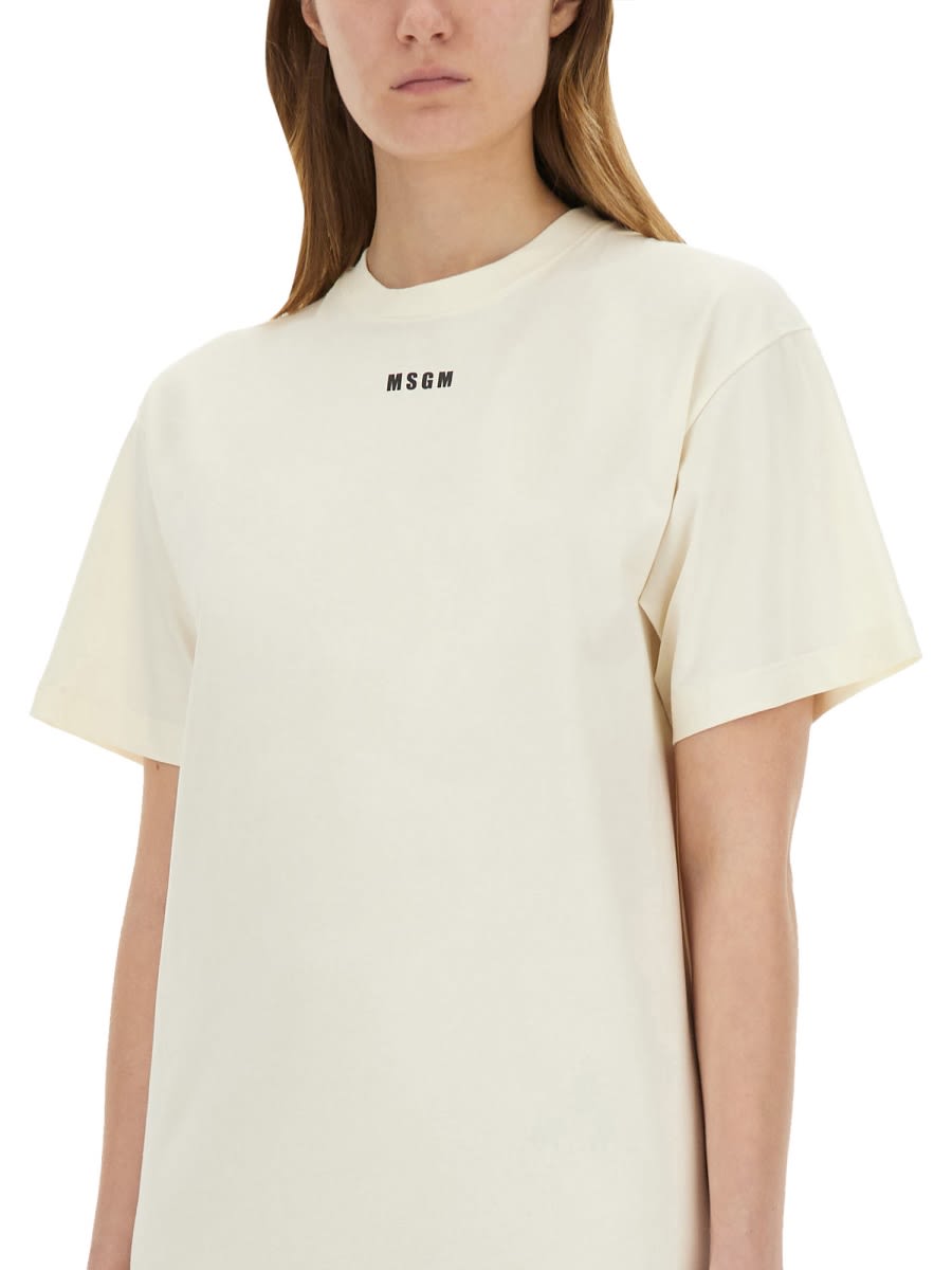 Msgm Long Dress Side Slit In Ivory