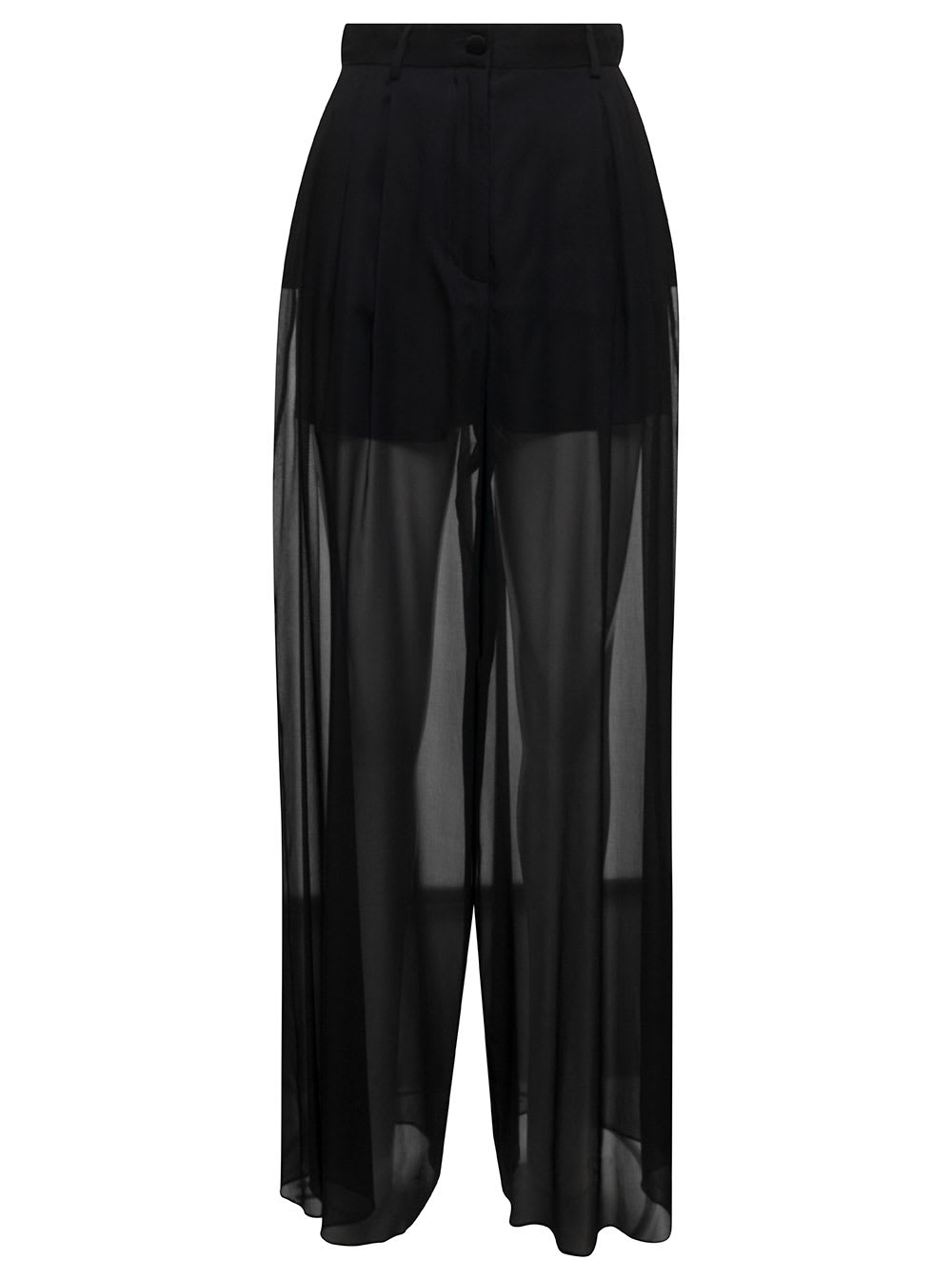 Shop Dolce & Gabbana Loose Black Pants With Detachable Culottes In Stretch Silk Chiffon Woman
