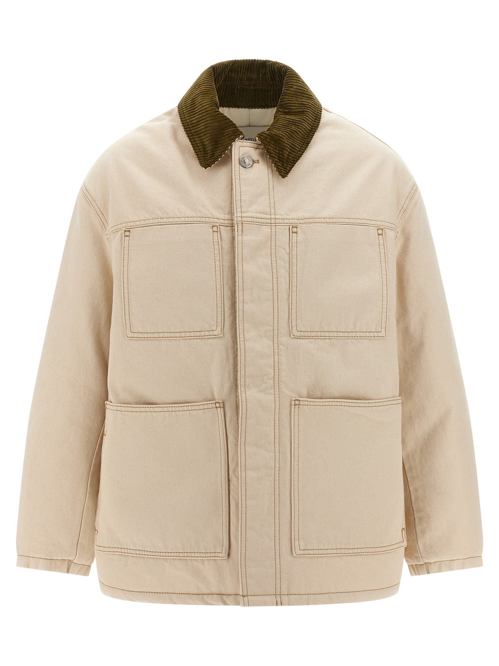 Ami Alexandre Mattiussi Denim Jacket With Adjustable Cuffs And Pockets In Neutral