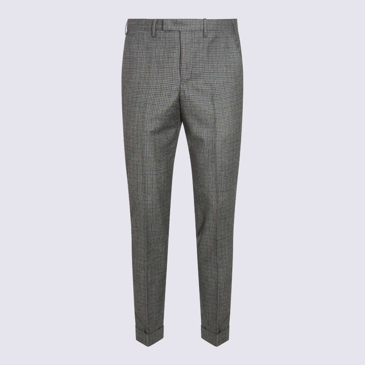 Pt Torino Checkered Trousers With Pockets And Cuffed Hem In Gray