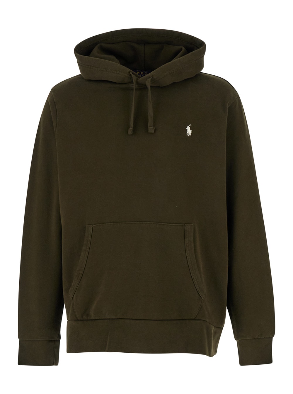 Shop Polo Ralph Lauren Dark Green Hoodie With Pony Embroidery In Jersey Man