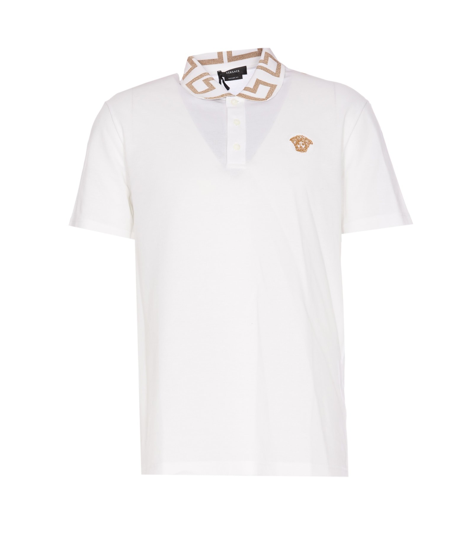 Shop Versace Greca Polo In White