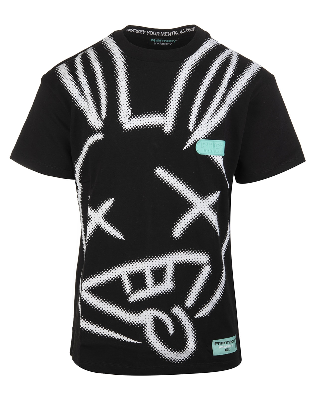 Pharmacy Industry Black Man T-shirt With Maxi Rabbit And Graffiti Logo