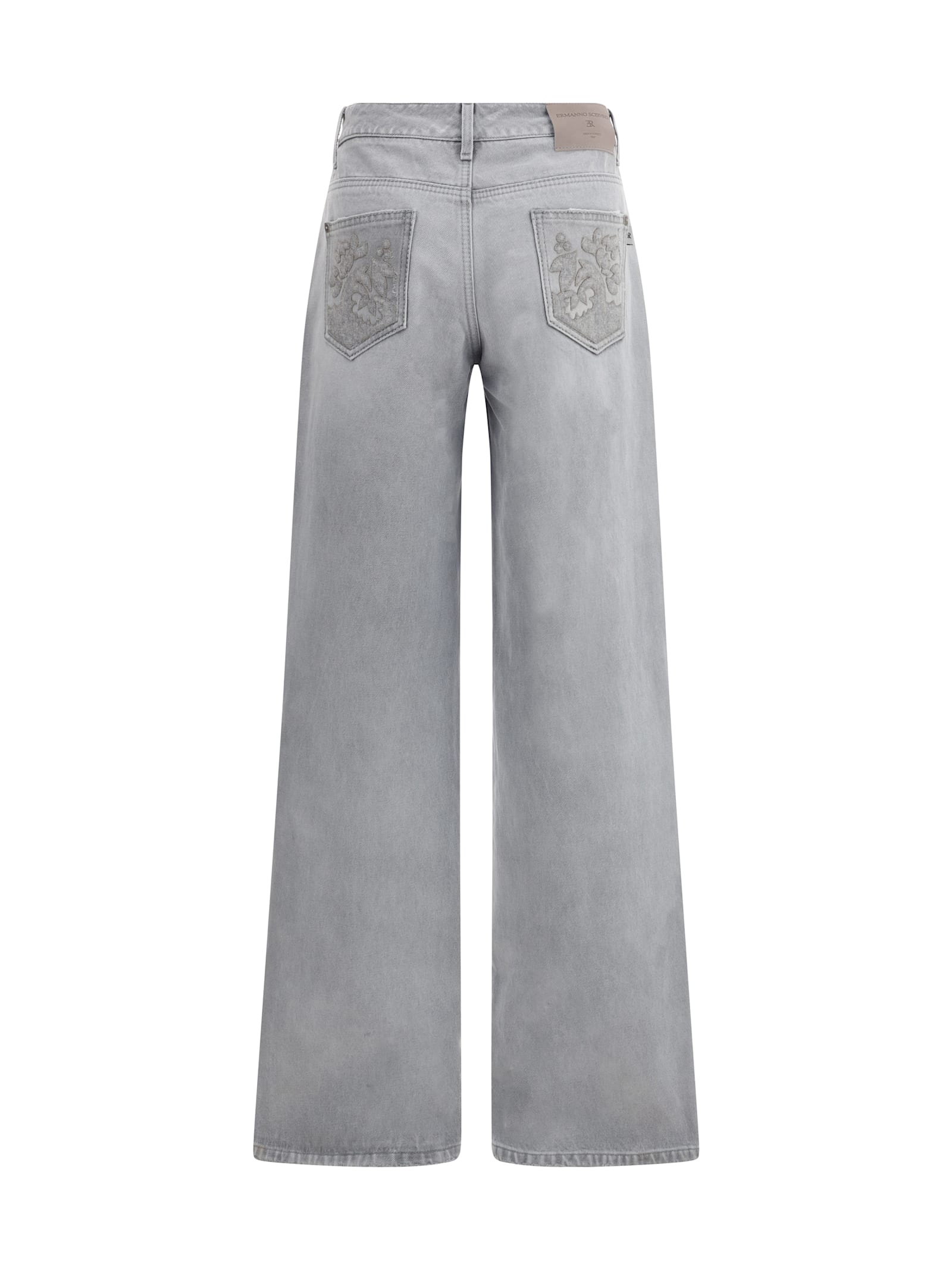 Ermanno Scervino Baggy Jeans With Embroidered Back Pockets In Gray