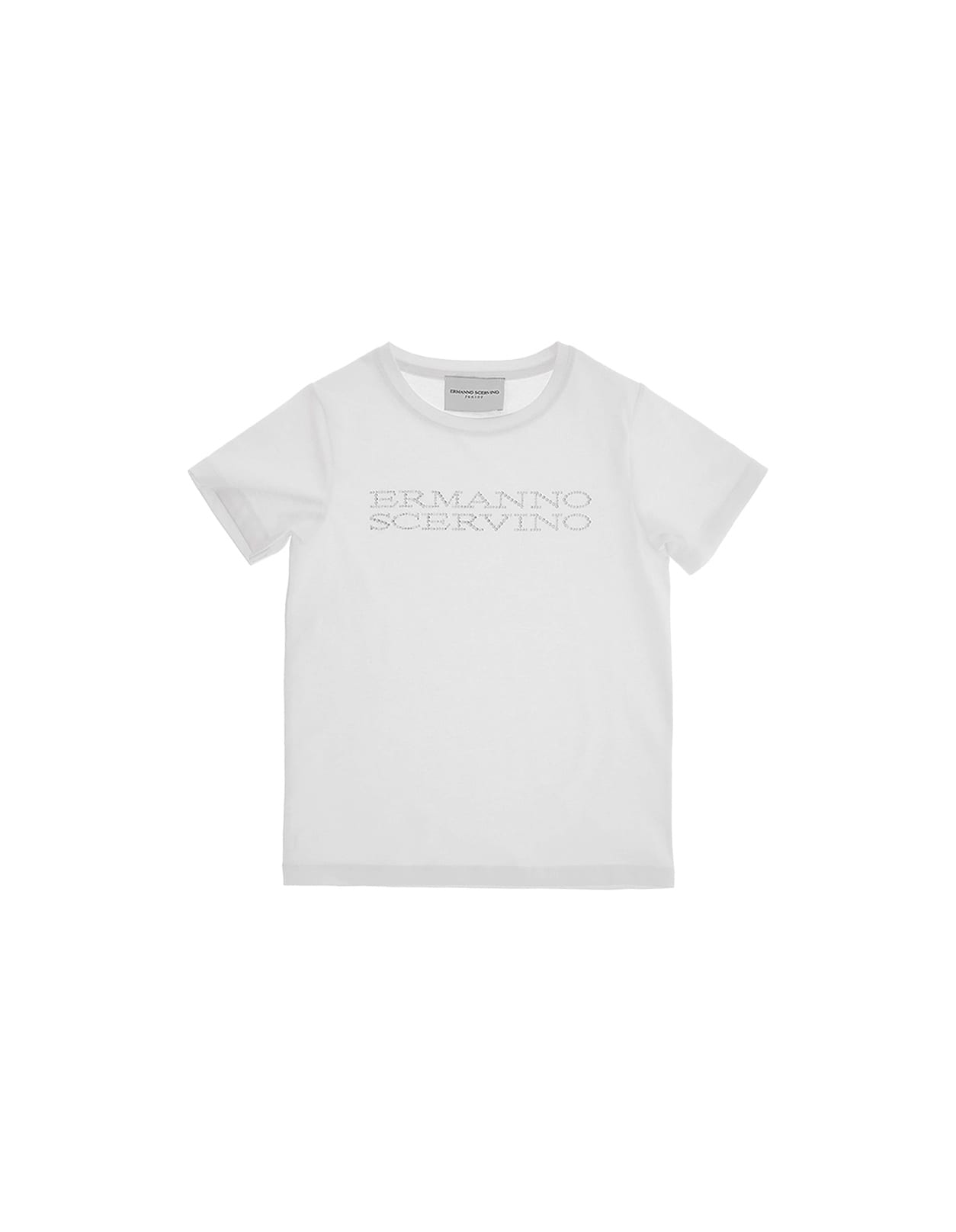 Shop Ermanno Scervino Junior White T-shirt With Rhinestone Logo