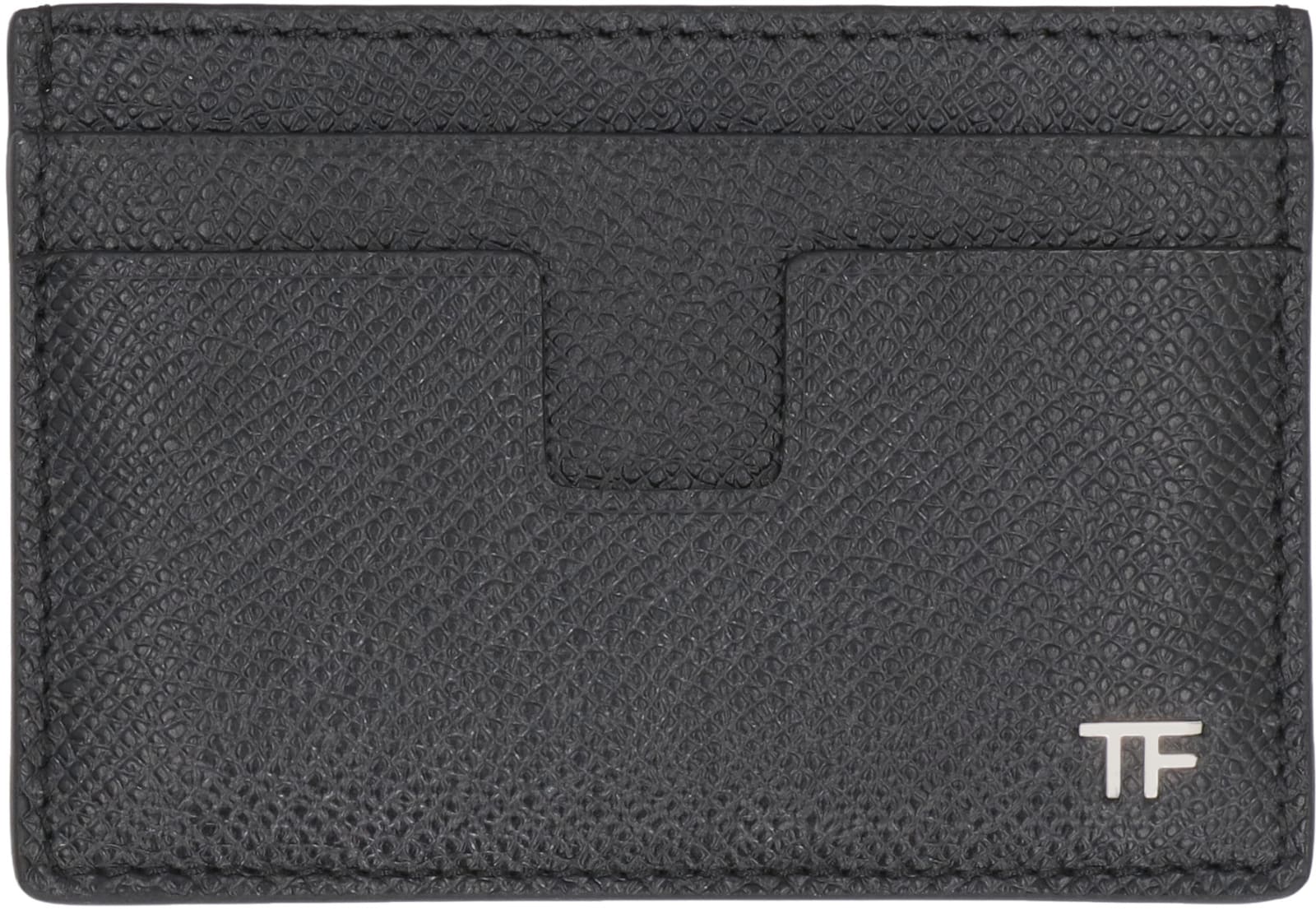 Tom Ford Black Leather Money Clip Card Holder In Black