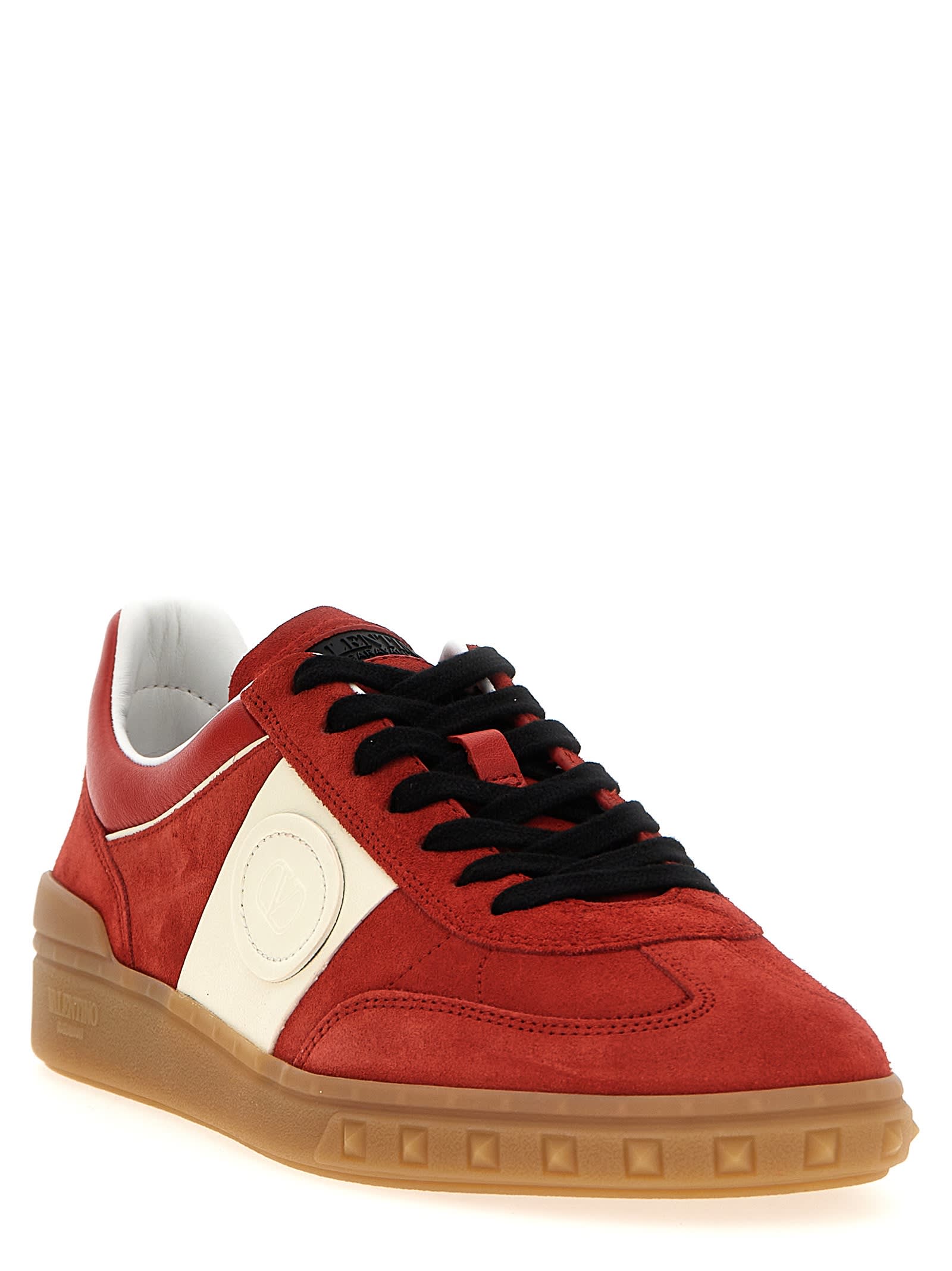 Valentino Garavani Upvillage Low Top Trainer In Split Leather And Calfskin Nappa Leather In Red