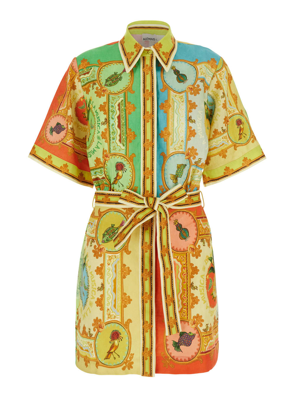 la Musica Multicolor Dress With All-over Graphic Print In Linen Woman