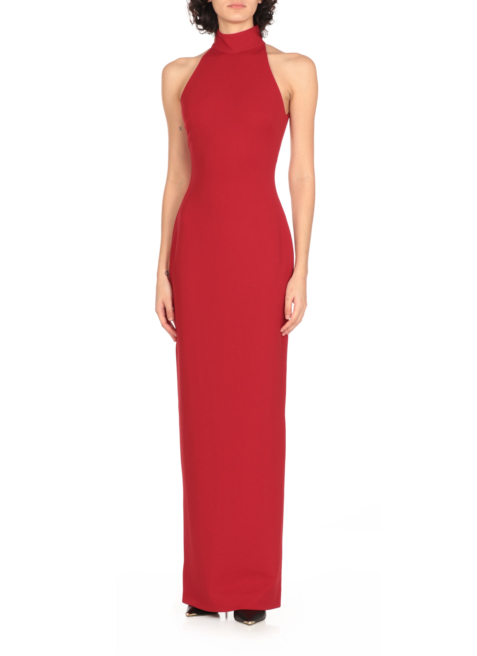 Solace London High Neck Sleeveless Evening Dress In Red