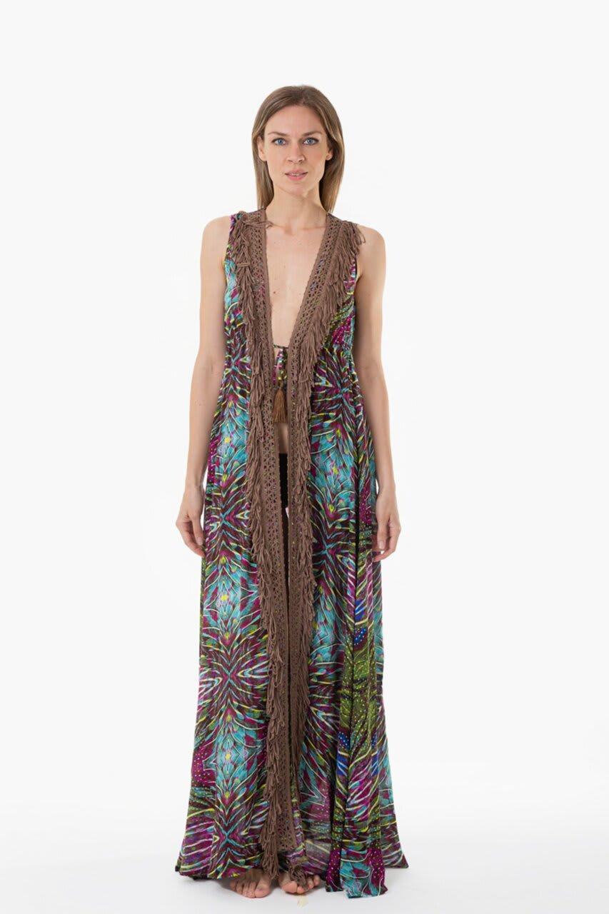 Miss Bikini Long Dressing Gown Dress With Fringes