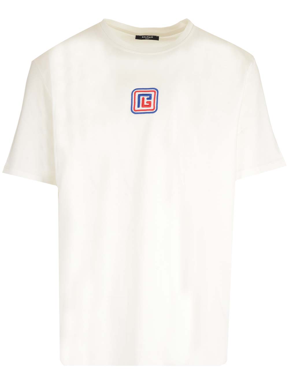 Shop Balmain White Pb T-shirt In Blanc\bleu Moyen\rouge
