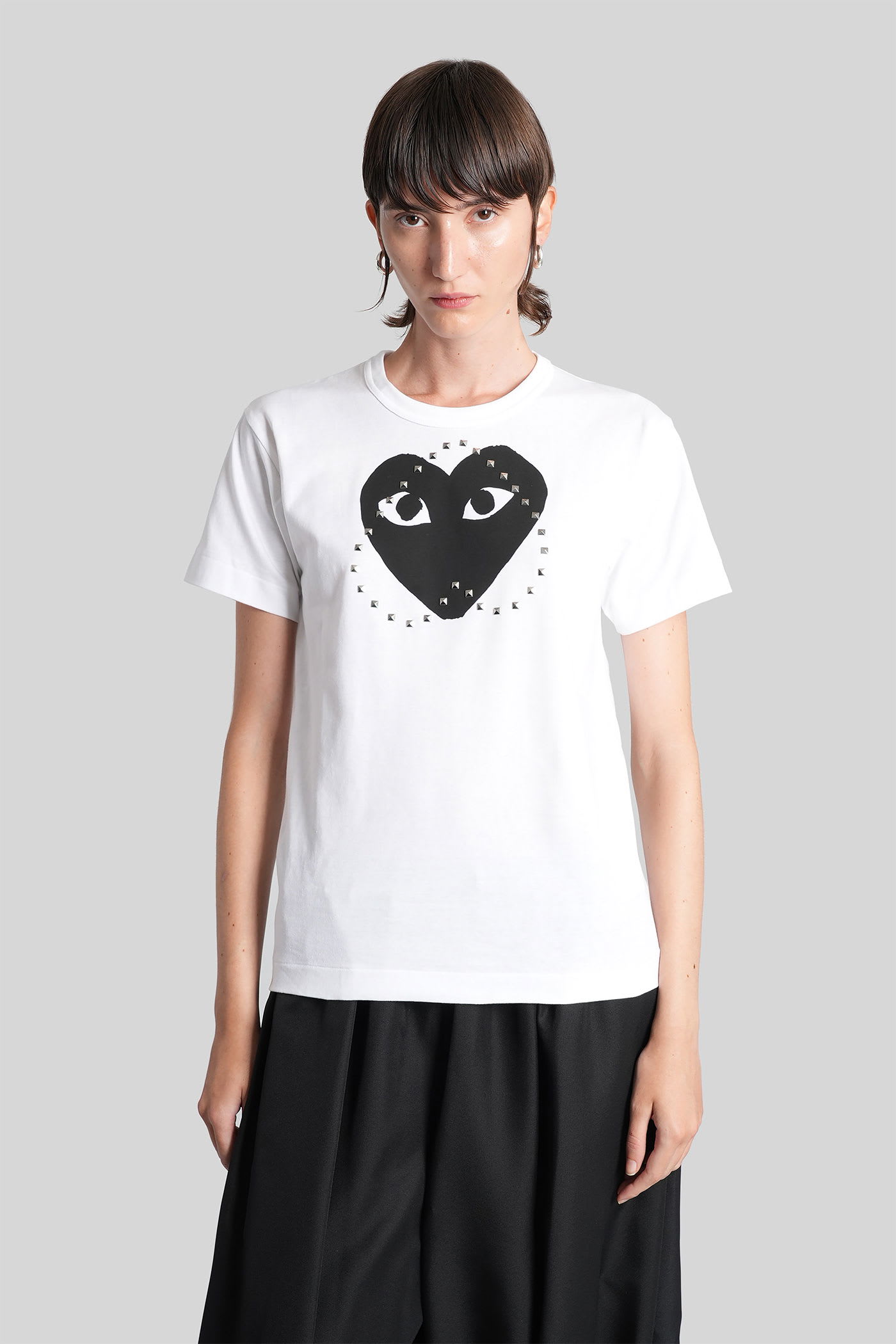 Comme Des Garçons Play White Stud Print Black Heart T-shirt In White