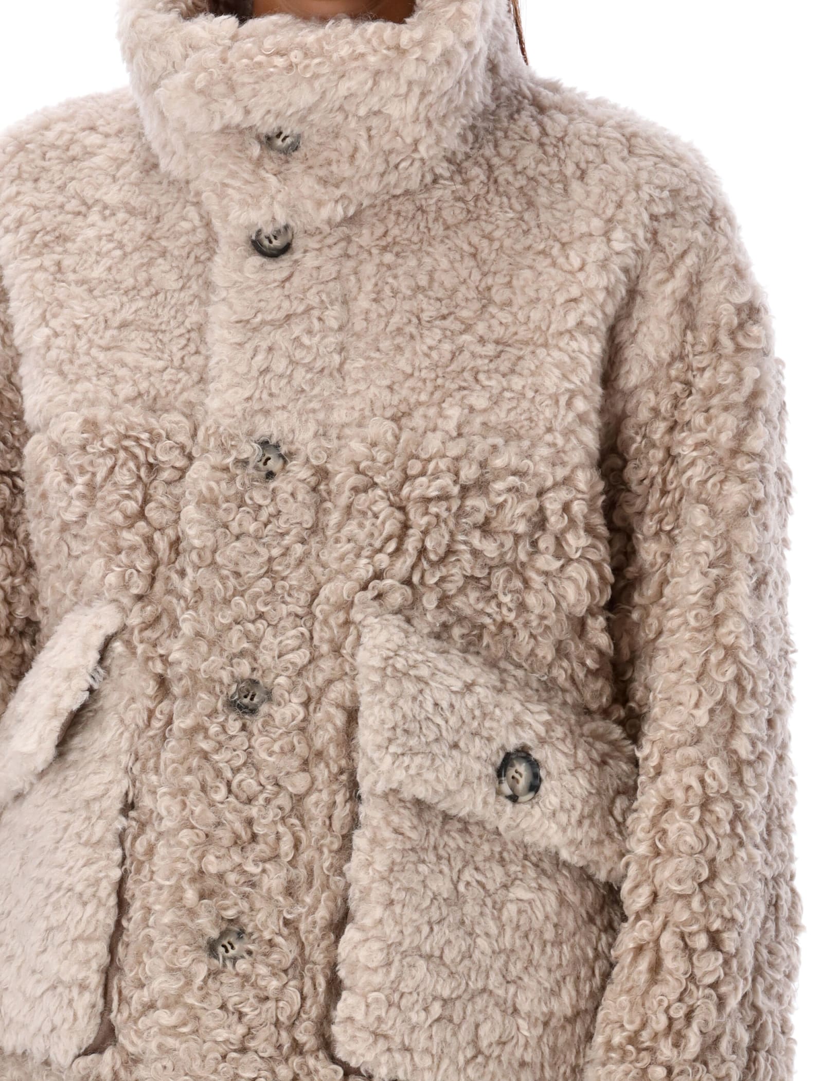 Shop Urbancode Short Reversible Shearling Peacot In Taupe