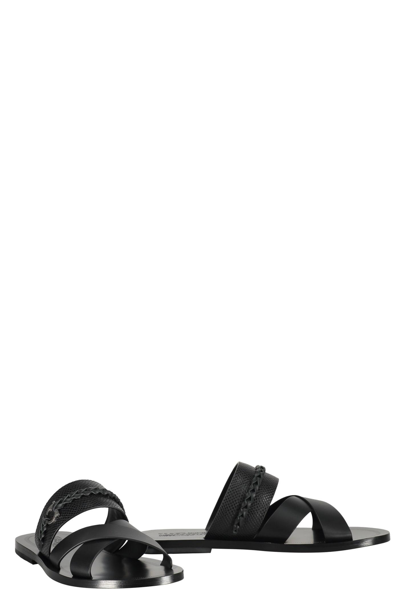 Shop Ferragamo Leather Slides In Black