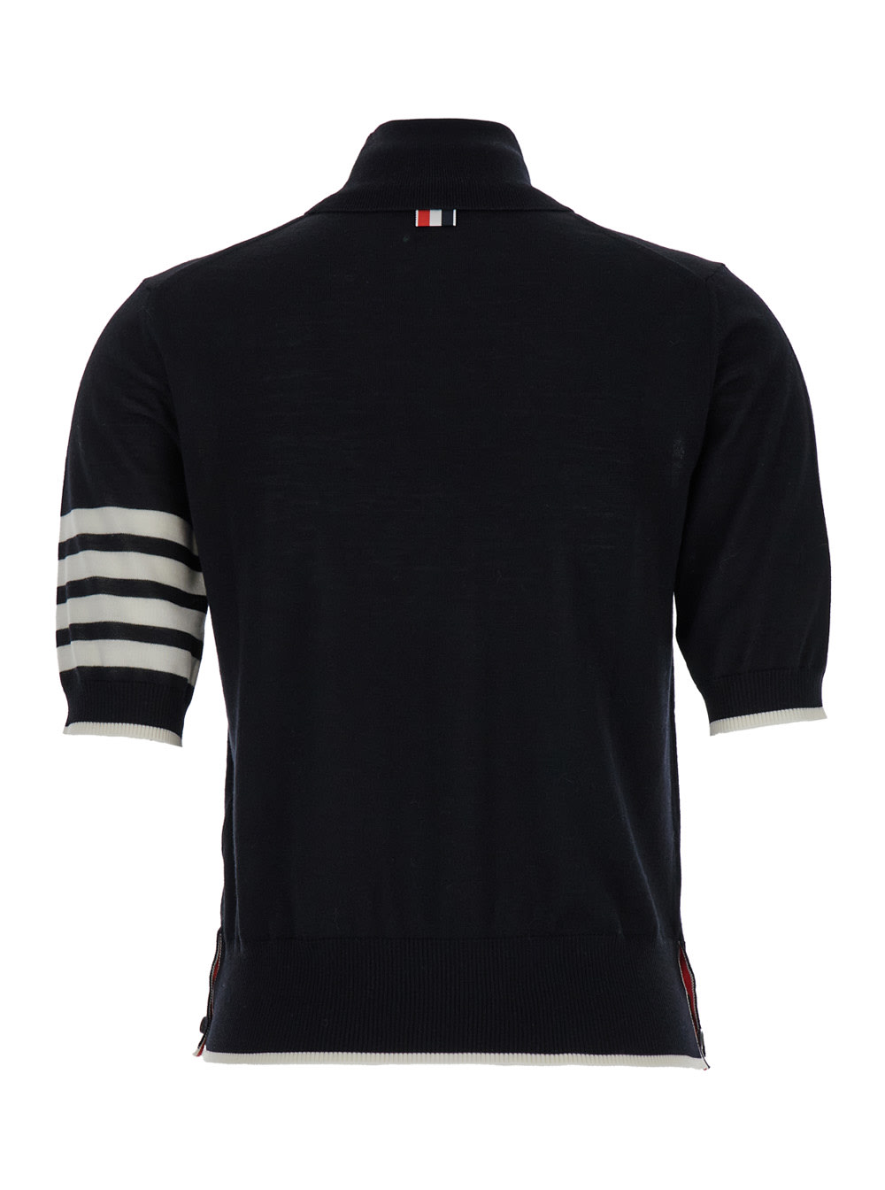 Shop Thom Browne Black Short Sleeve Sweater With 4-bar Detail In Wool Woman