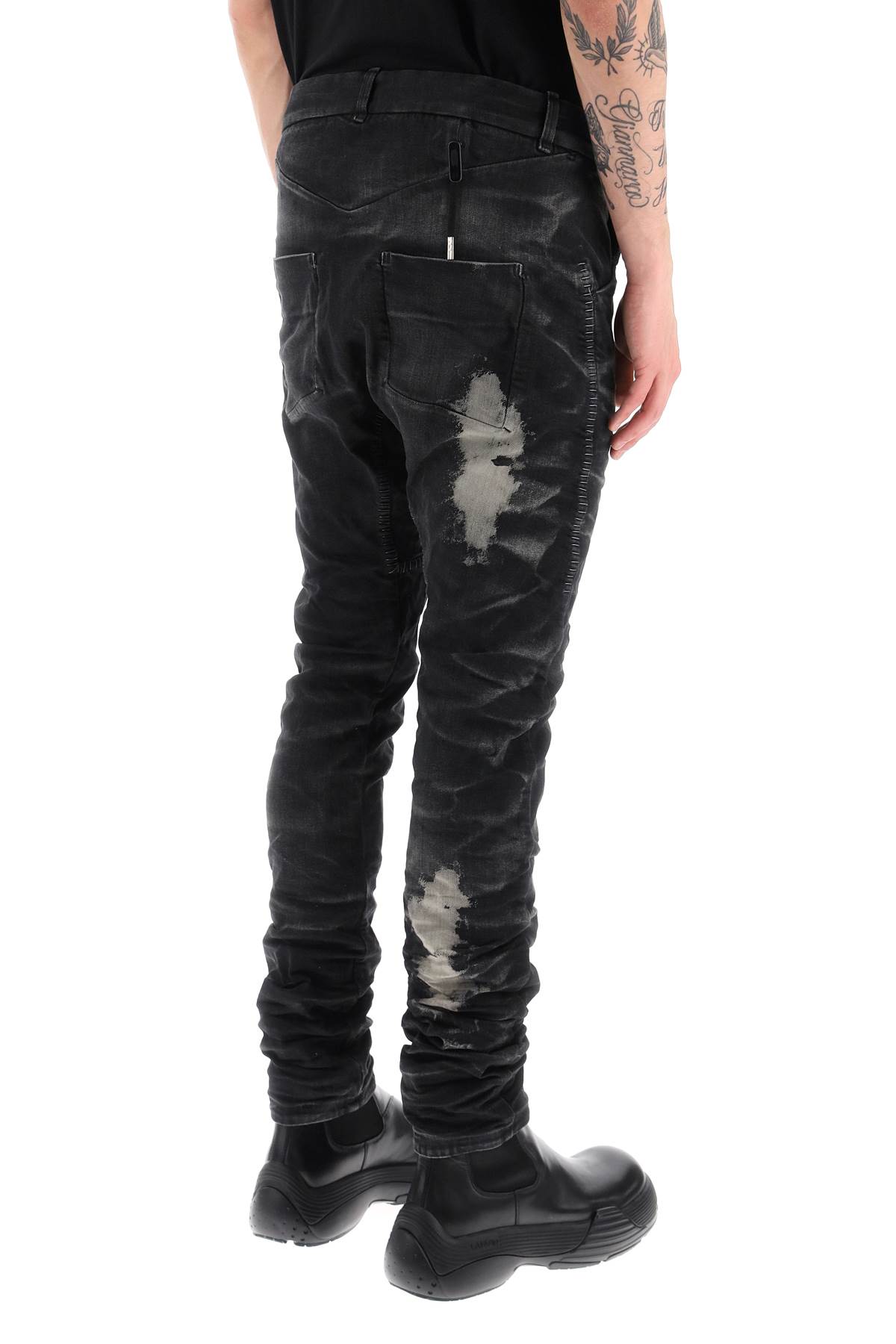 Shop Boris Bidjan Saberi Stone Washed Jeans With Used Effect In Black Denim (black)