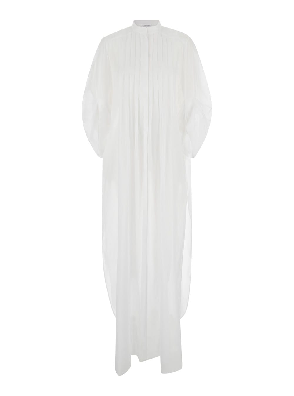 White Chemisier Long Dress With Pleats In Cotton Man