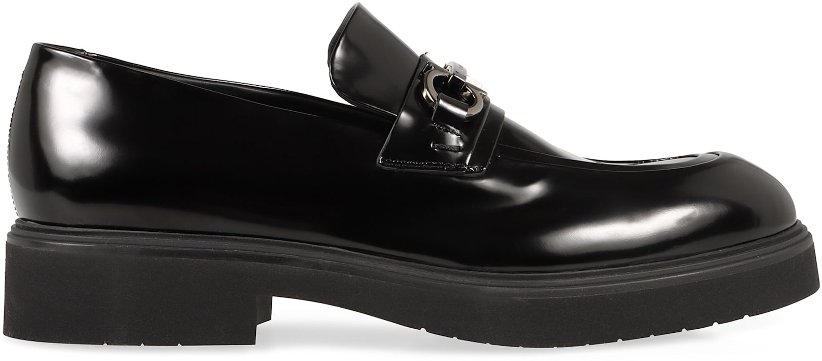 Ferragamo Horsebit Chunky Sole Leather Loafers In Black