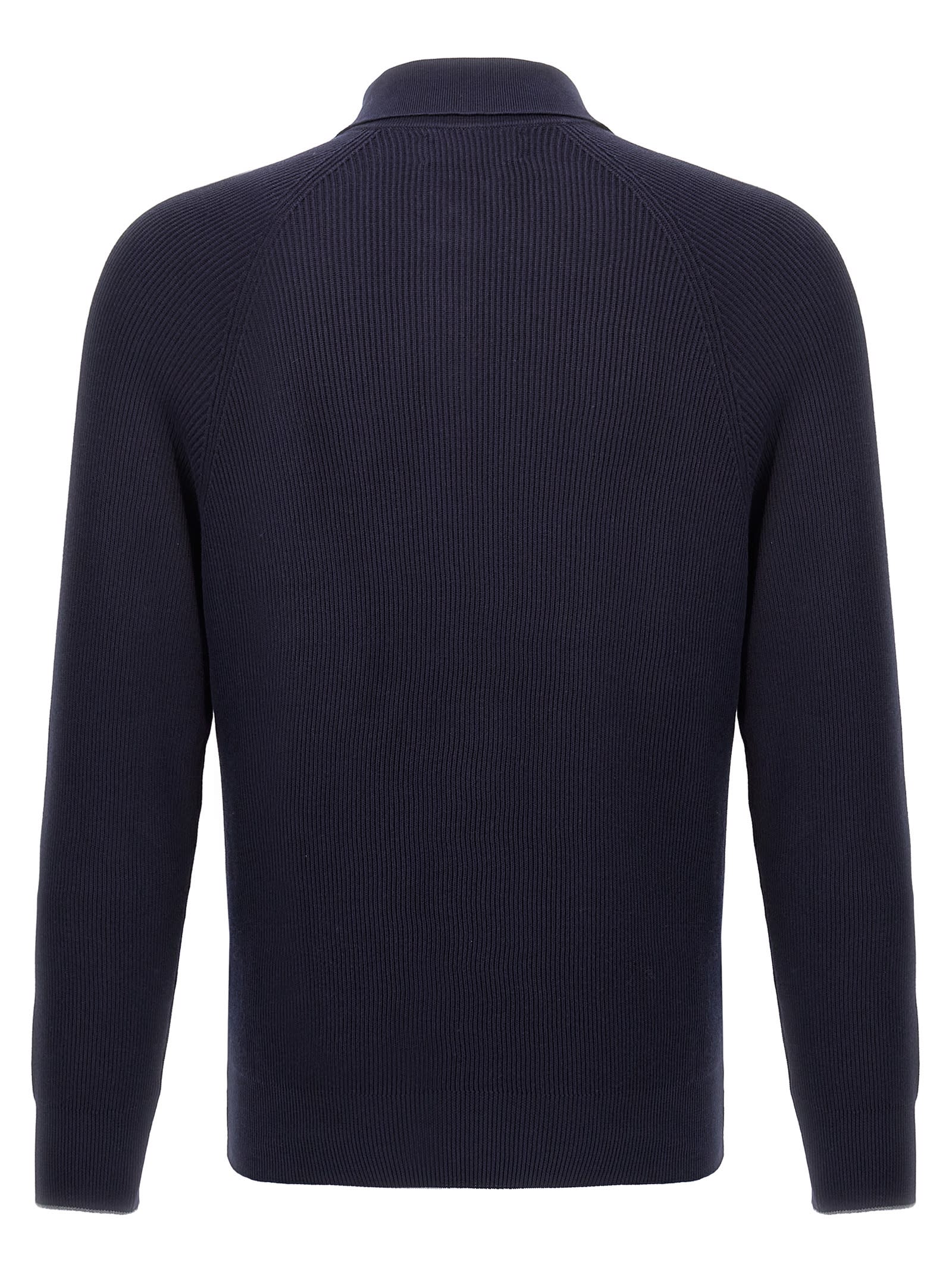 Shop Brunello Cucinelli Ribbed Polo Shirt In Blue