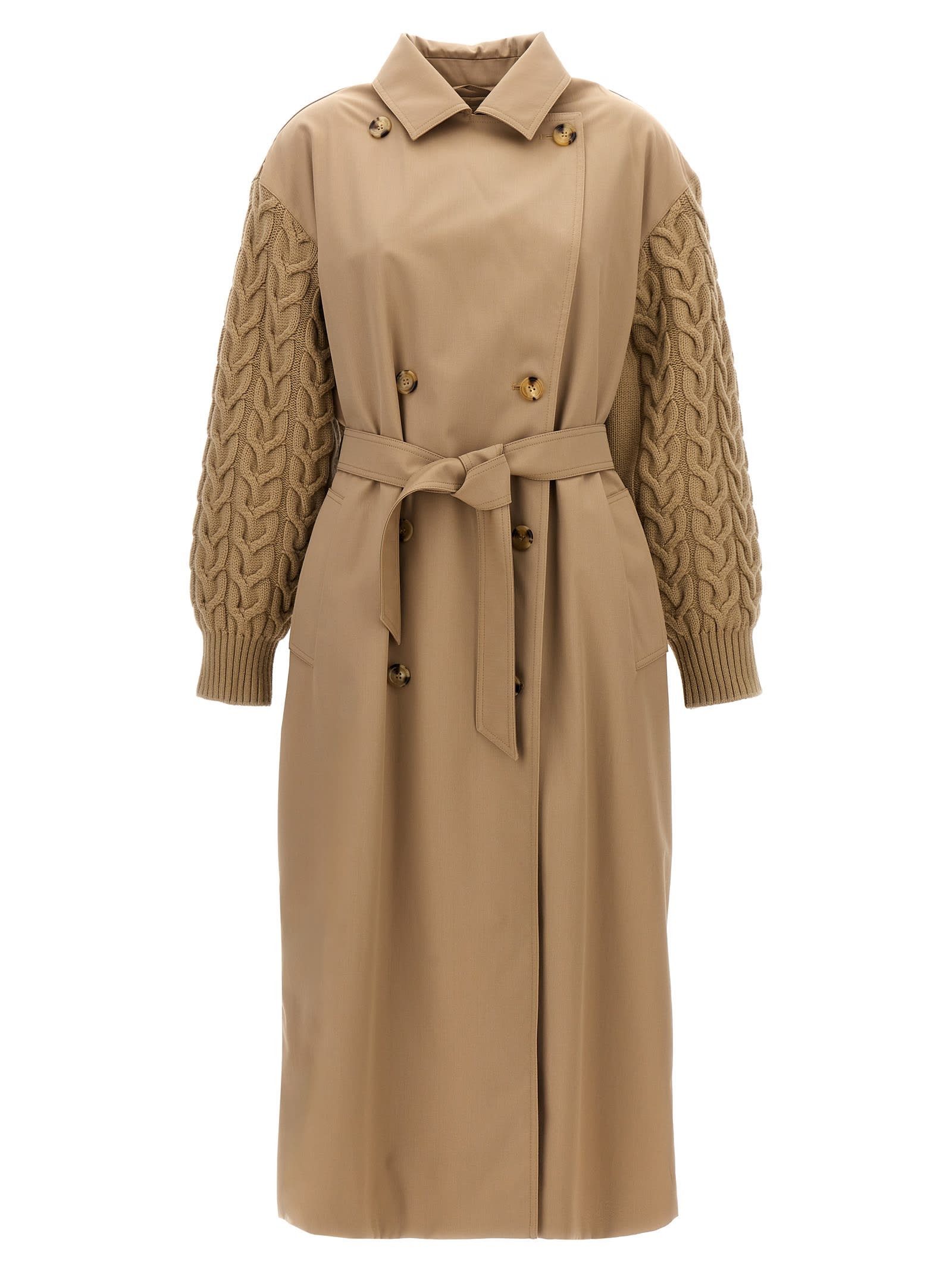 Max Mara Womens Camel Cicladi Belted-waist Wool And Cotton Coat In Beige