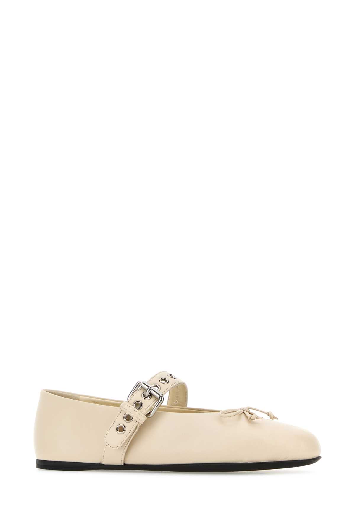 Shop Miu Miu Ivory Leather Ballerinas In Avorio