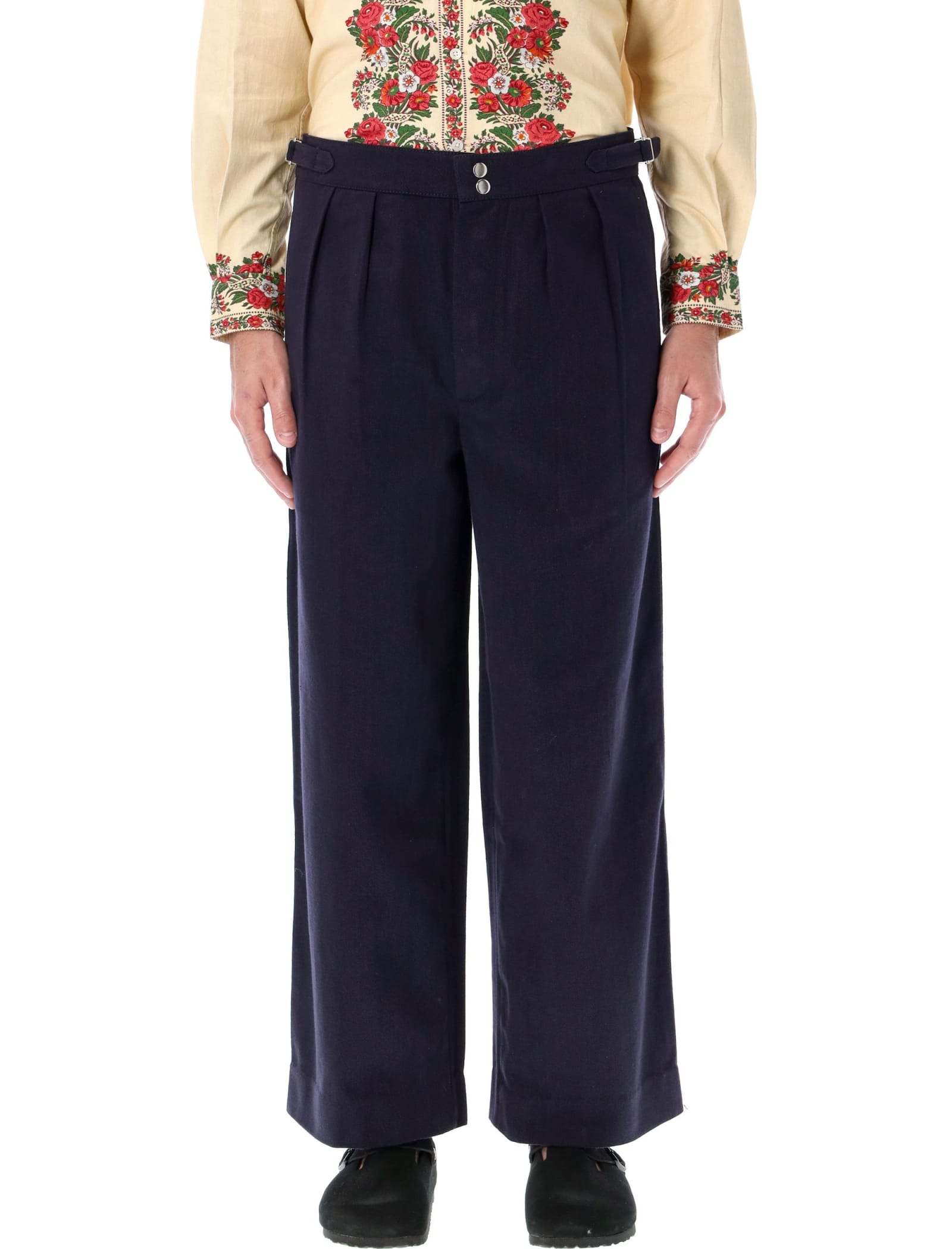 Bode Wide Leg Snap Trousers In Midnight Navy