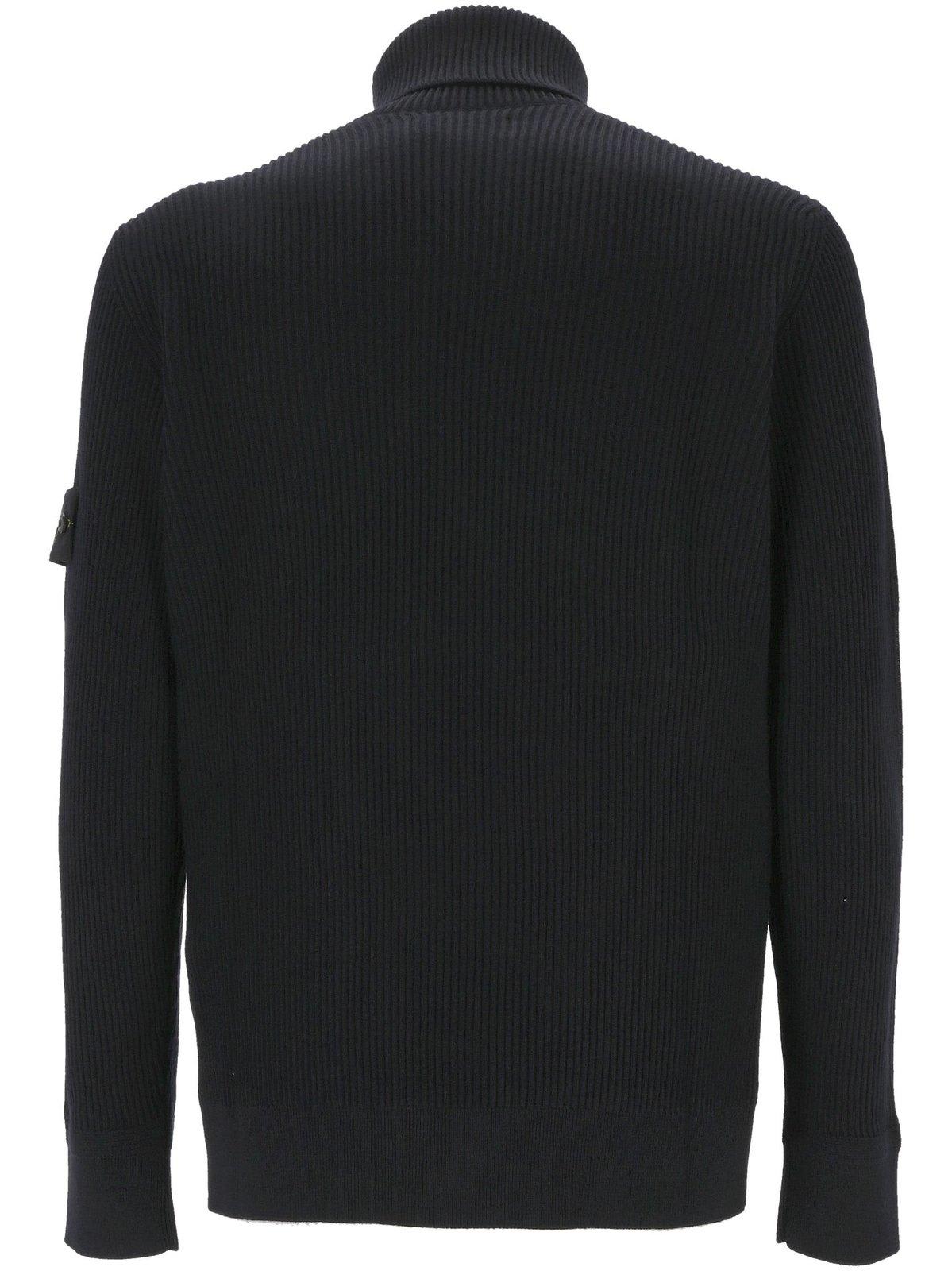 Shop Stone Island Logo Patch Turtleneck Jumper In Navy