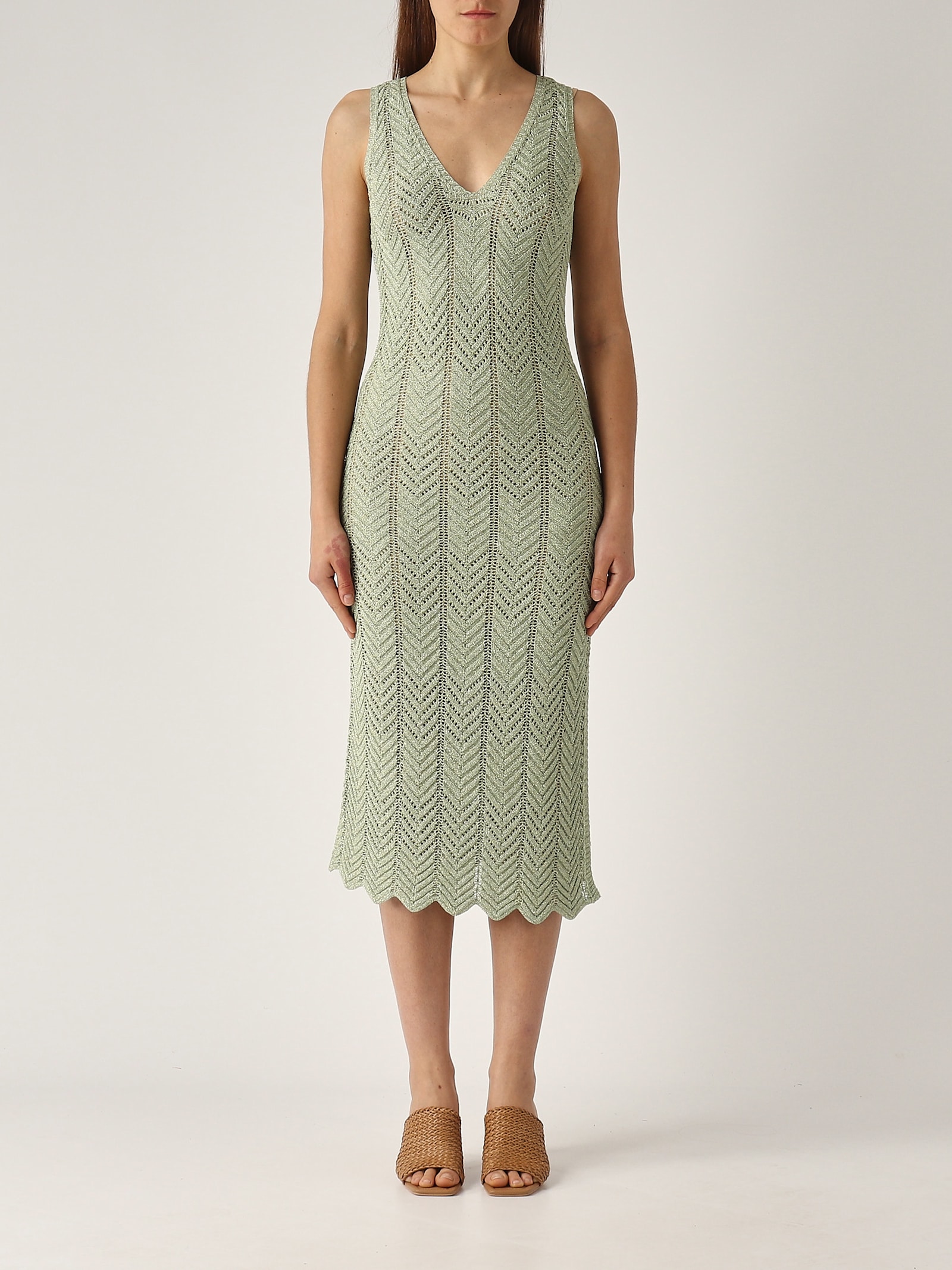 Twinset Green Midi Dress With Lurex-effect In Verde Acqua