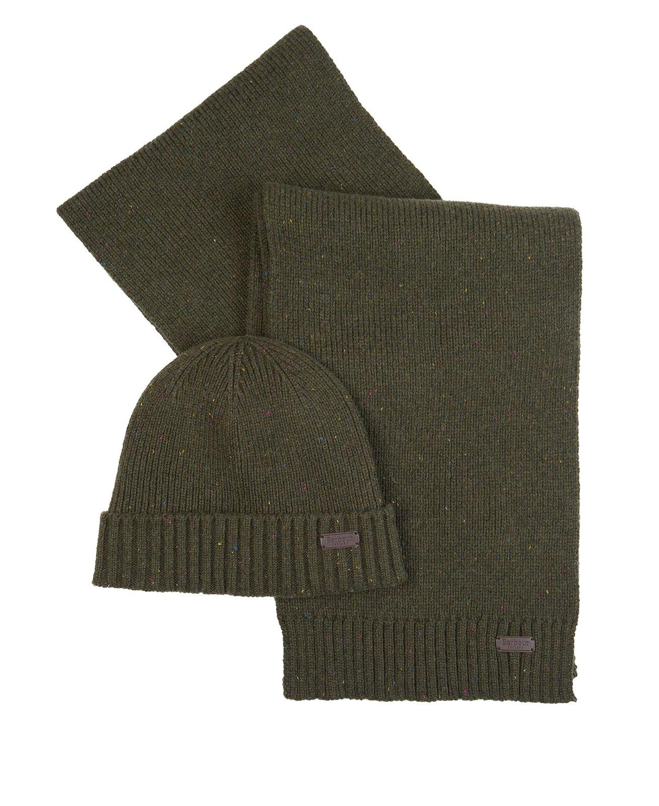 Barbour Carlton Beanie & Scarf Set In Olive