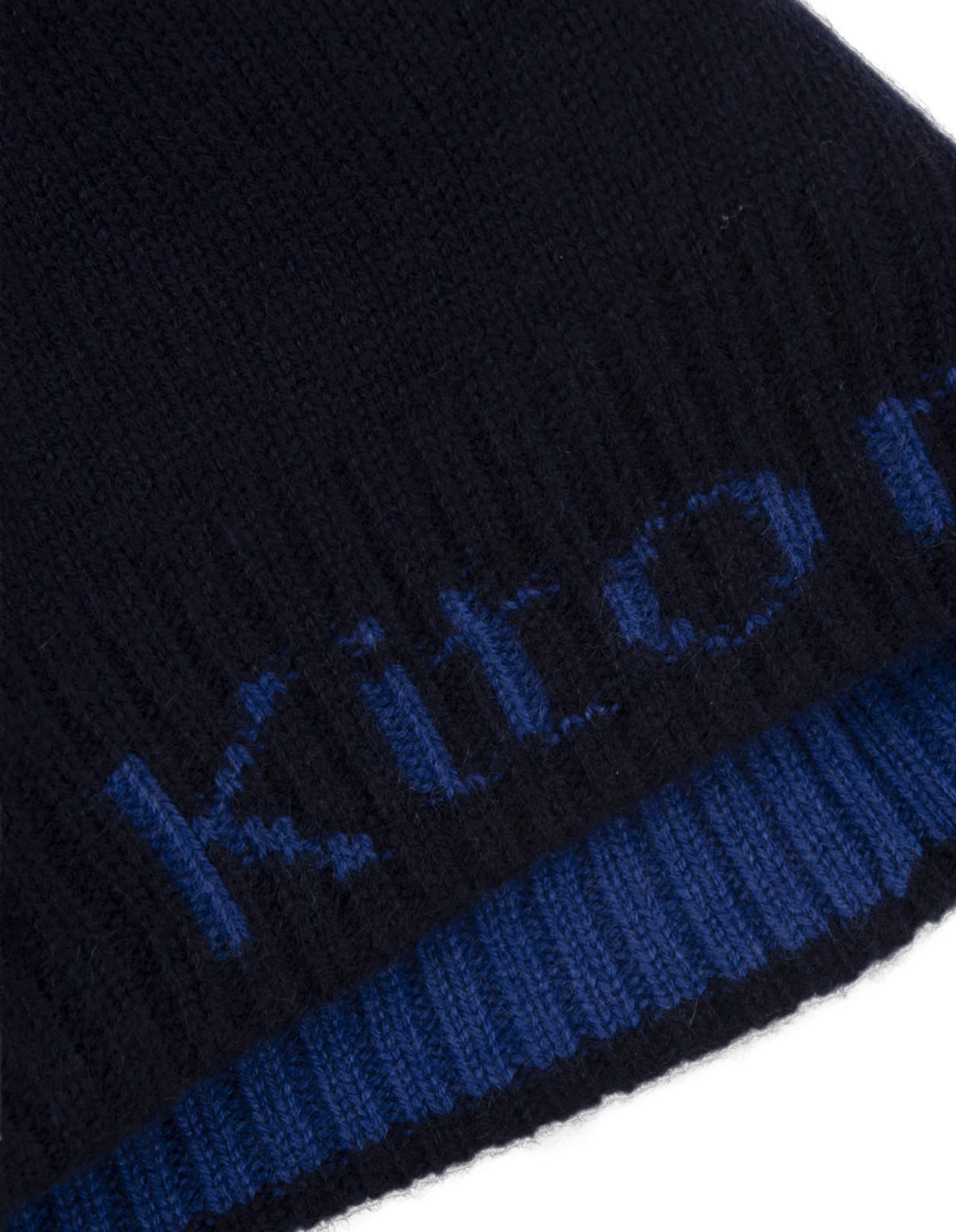 Shop Kiton Blue Cashmere Hat With Logo