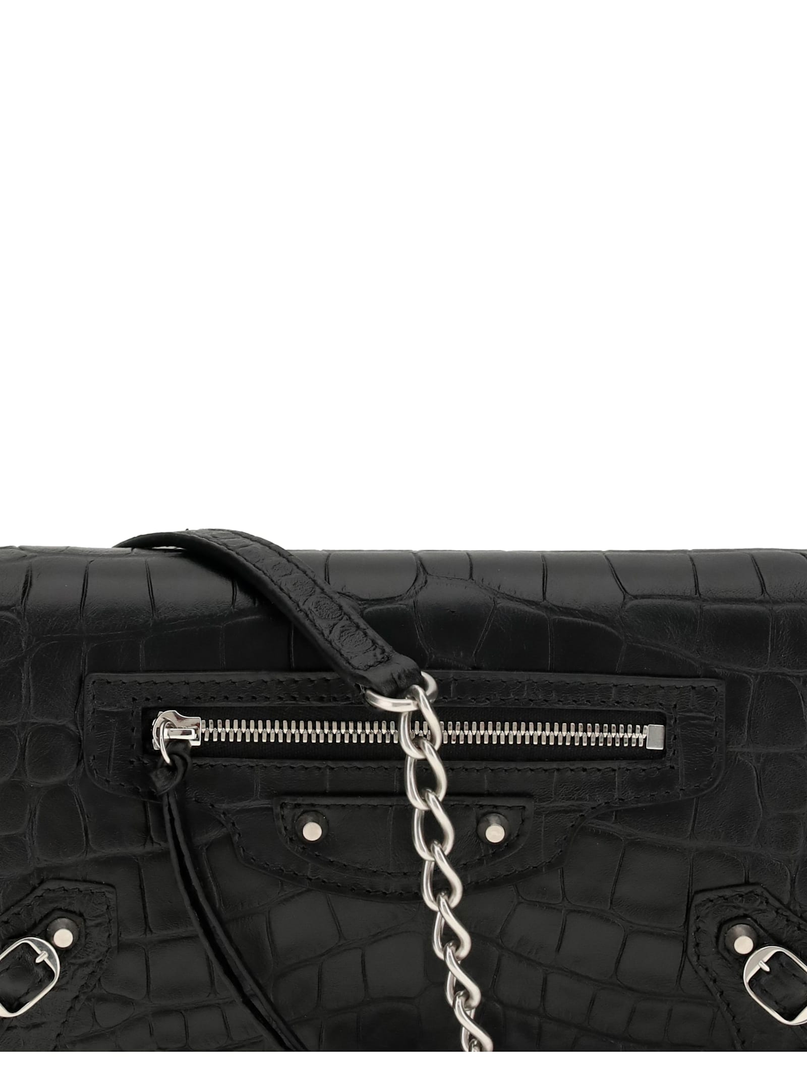 Balenciaga Crocodile Effect Shoulder Bag In Black