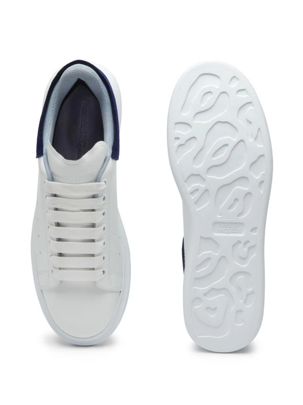 Shop Alexander Mcqueen White Oversized Sneakers With Navy And Light Blue Details