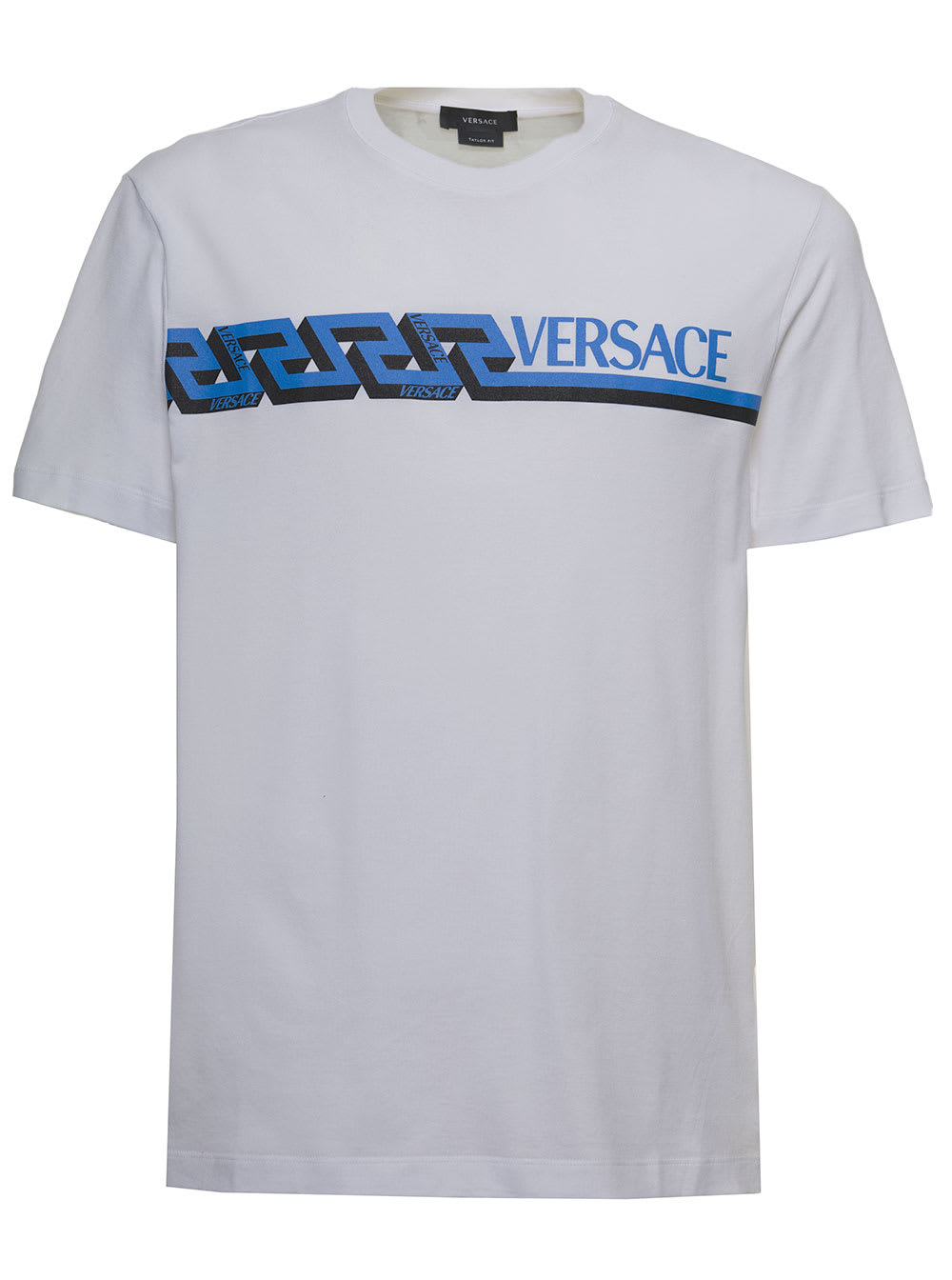 Versace White Cotton T-shirt With Signature Greek Print