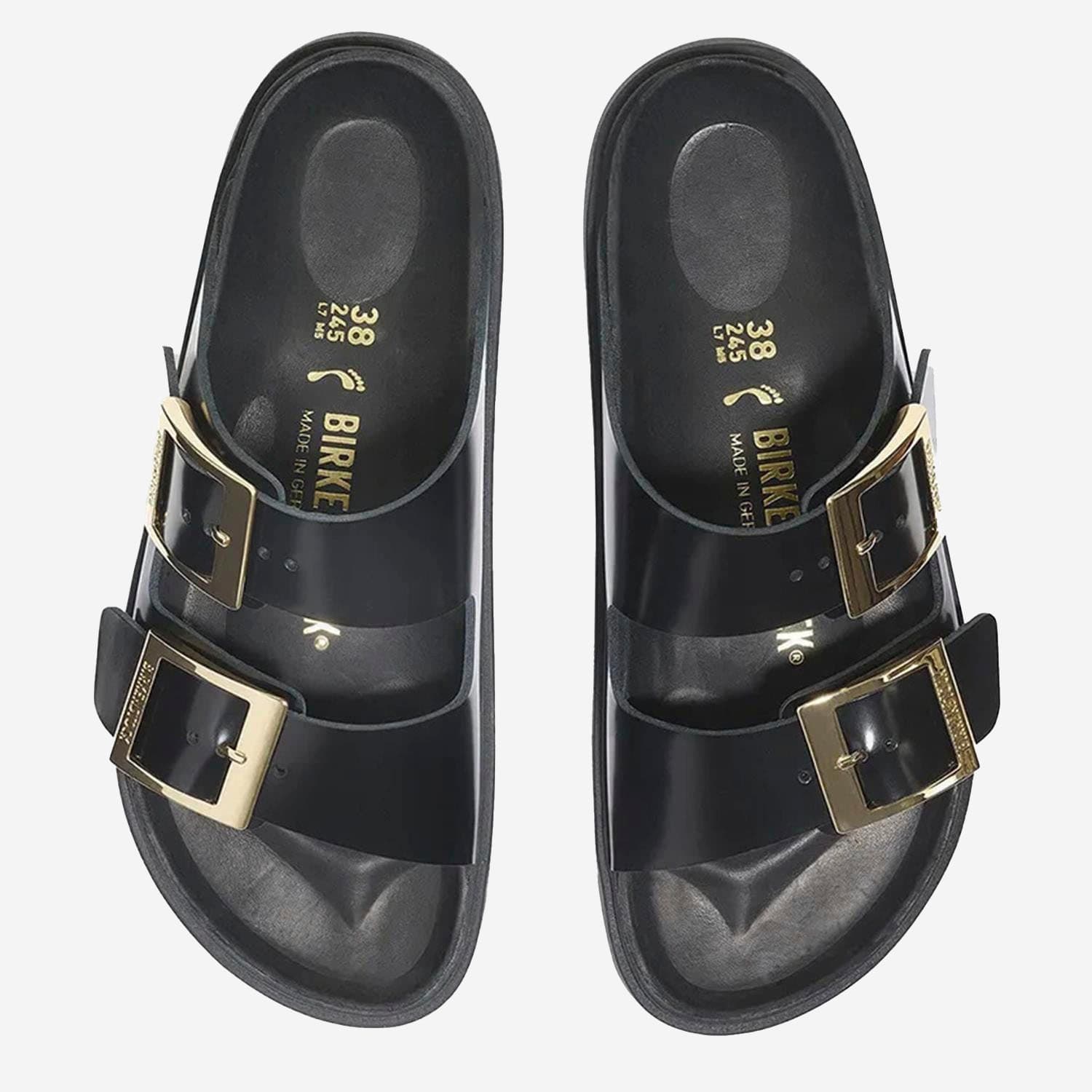 Birkenstock Arizona Droplet Buckle High Shine Black Slides In Black